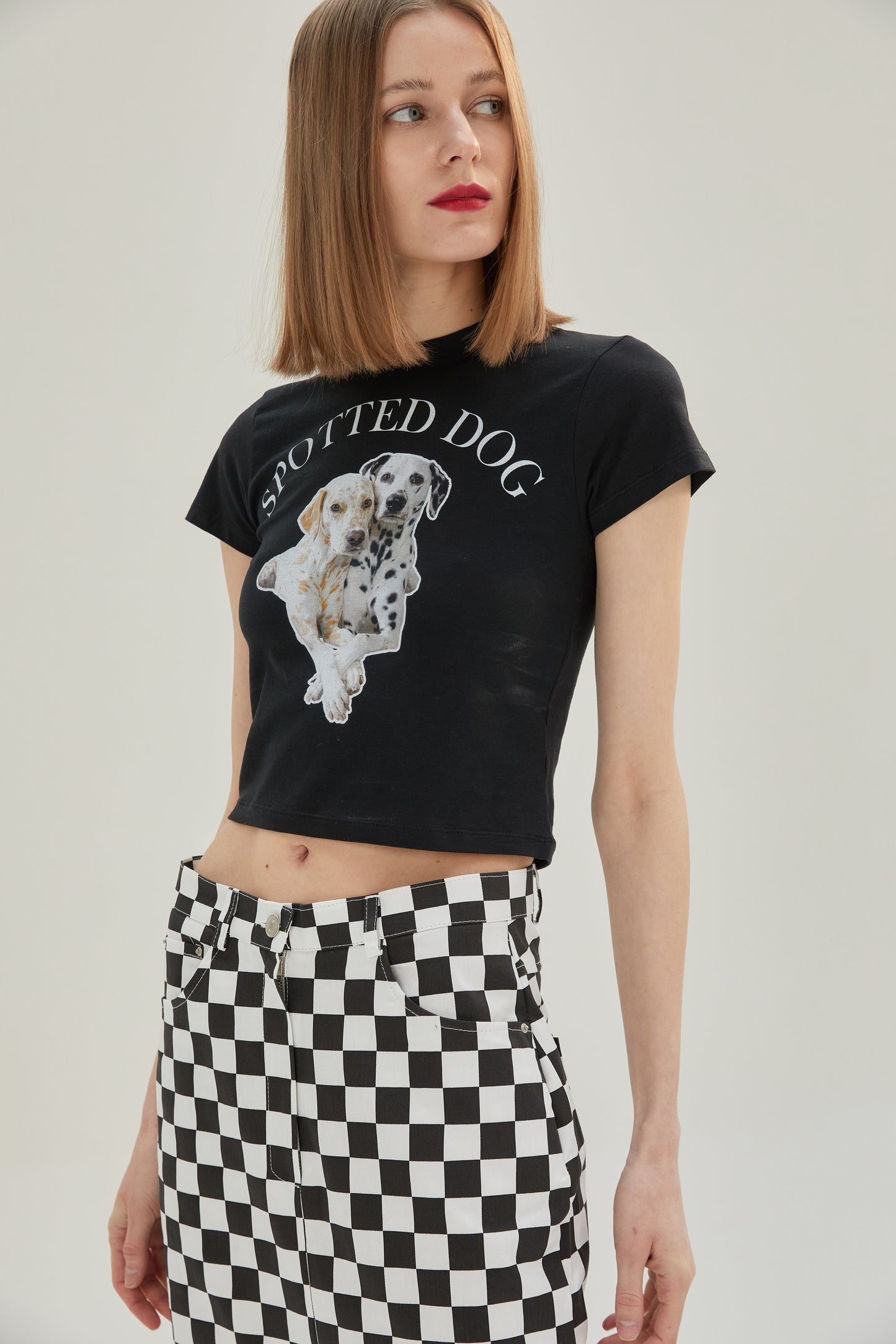 'Spotted Dog' Graphic Crop Tee, Black