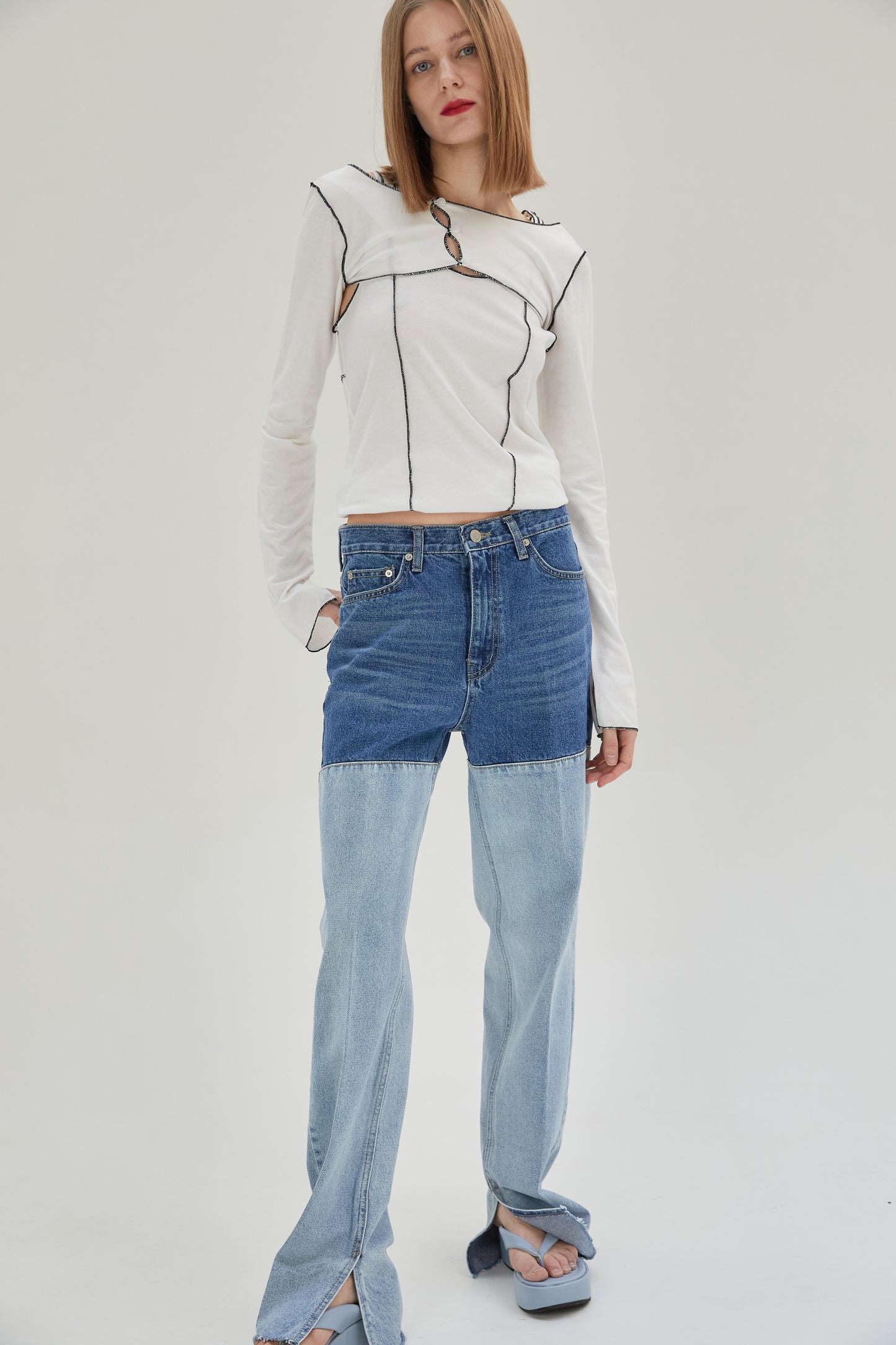 Two-Tone Combo Jeans, Light Blue