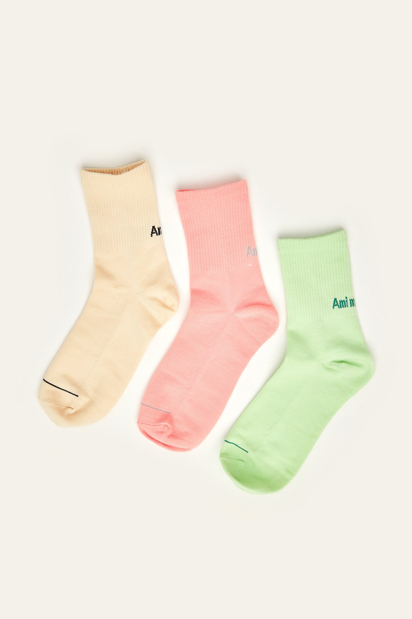 3 Pack of Quarter Socks, Beige & Pink & Mint
