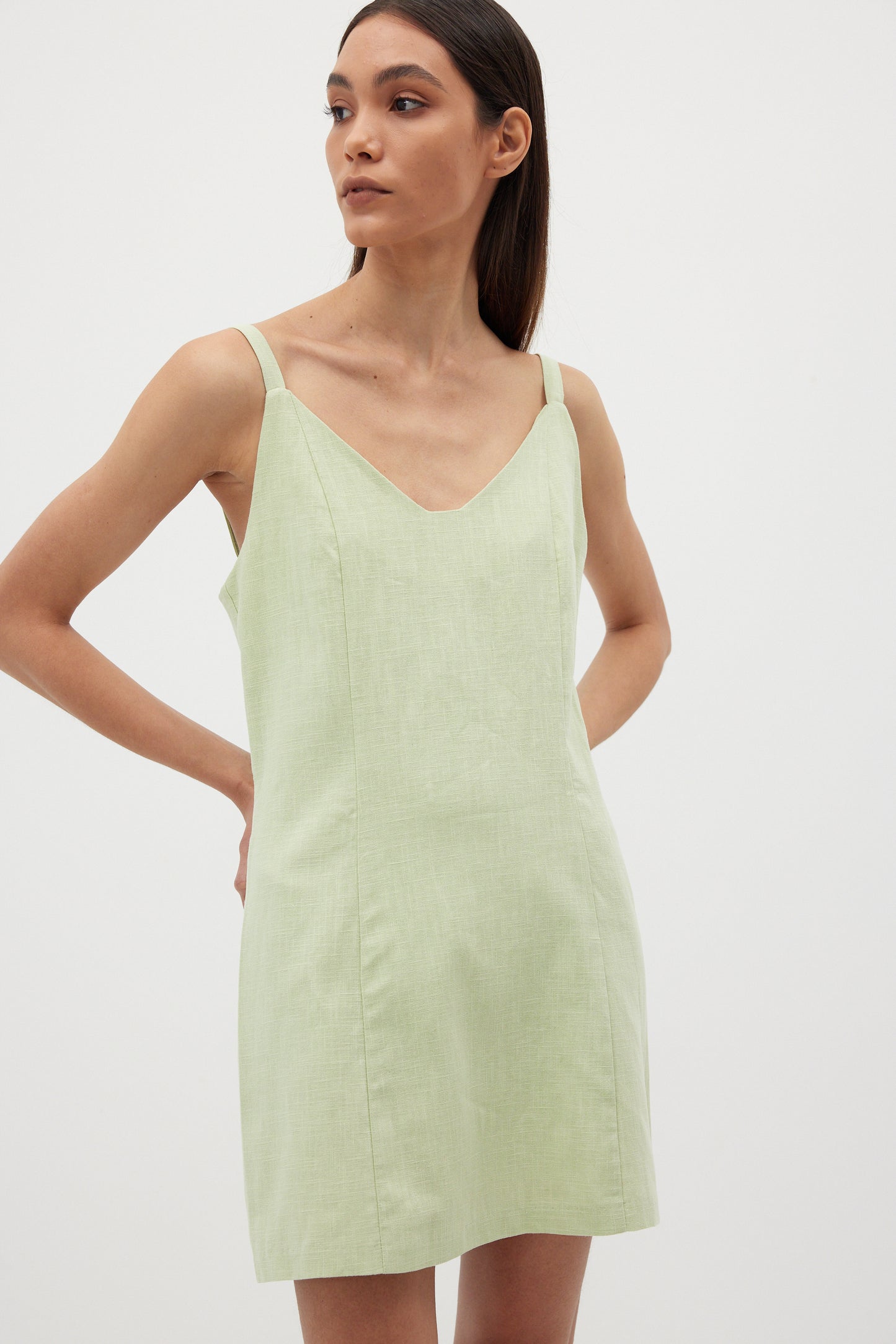 Linen Slip Dress, Avocado