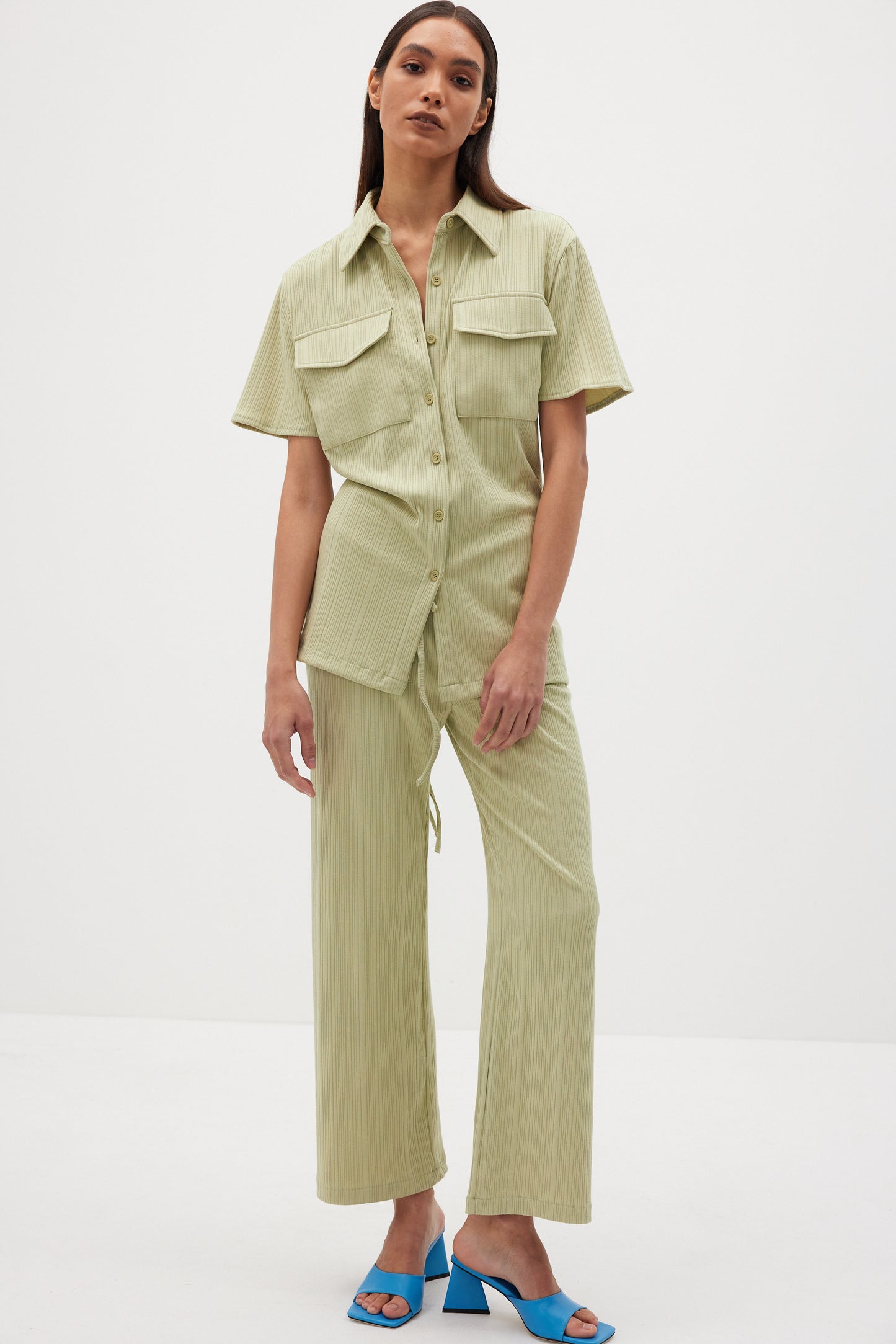 Ribbed Drawstring Pants, Sage