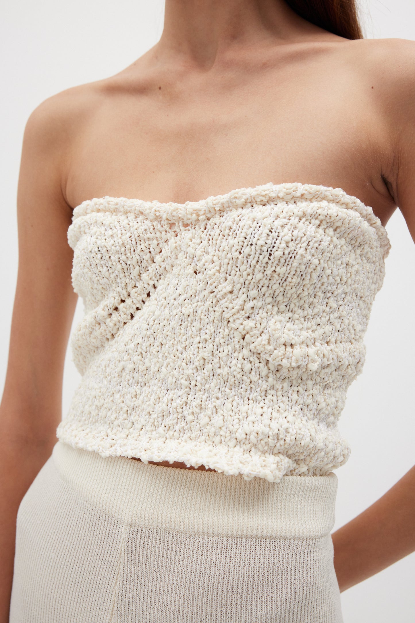 Boucle Bustier Knit Top, Sugar Cookie