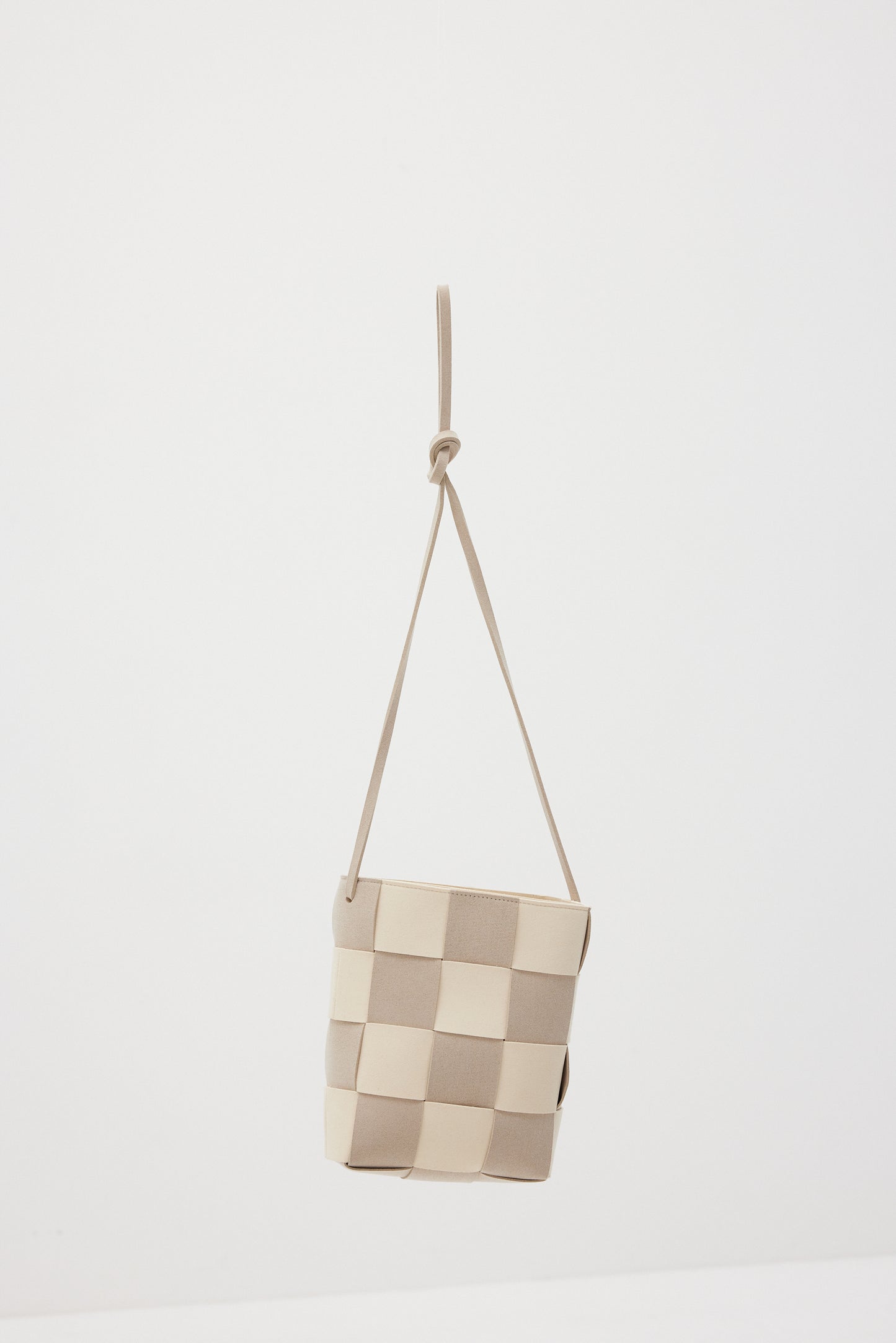 Checkered Weave Leather Bag, Milk Chocolate
