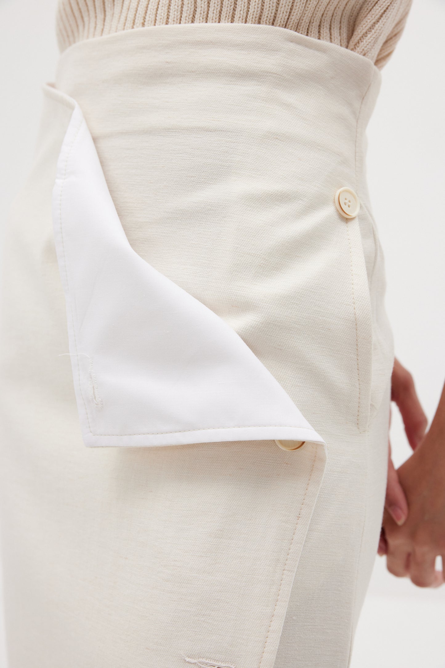 Asymmetric Button Midi Skirt, Linen