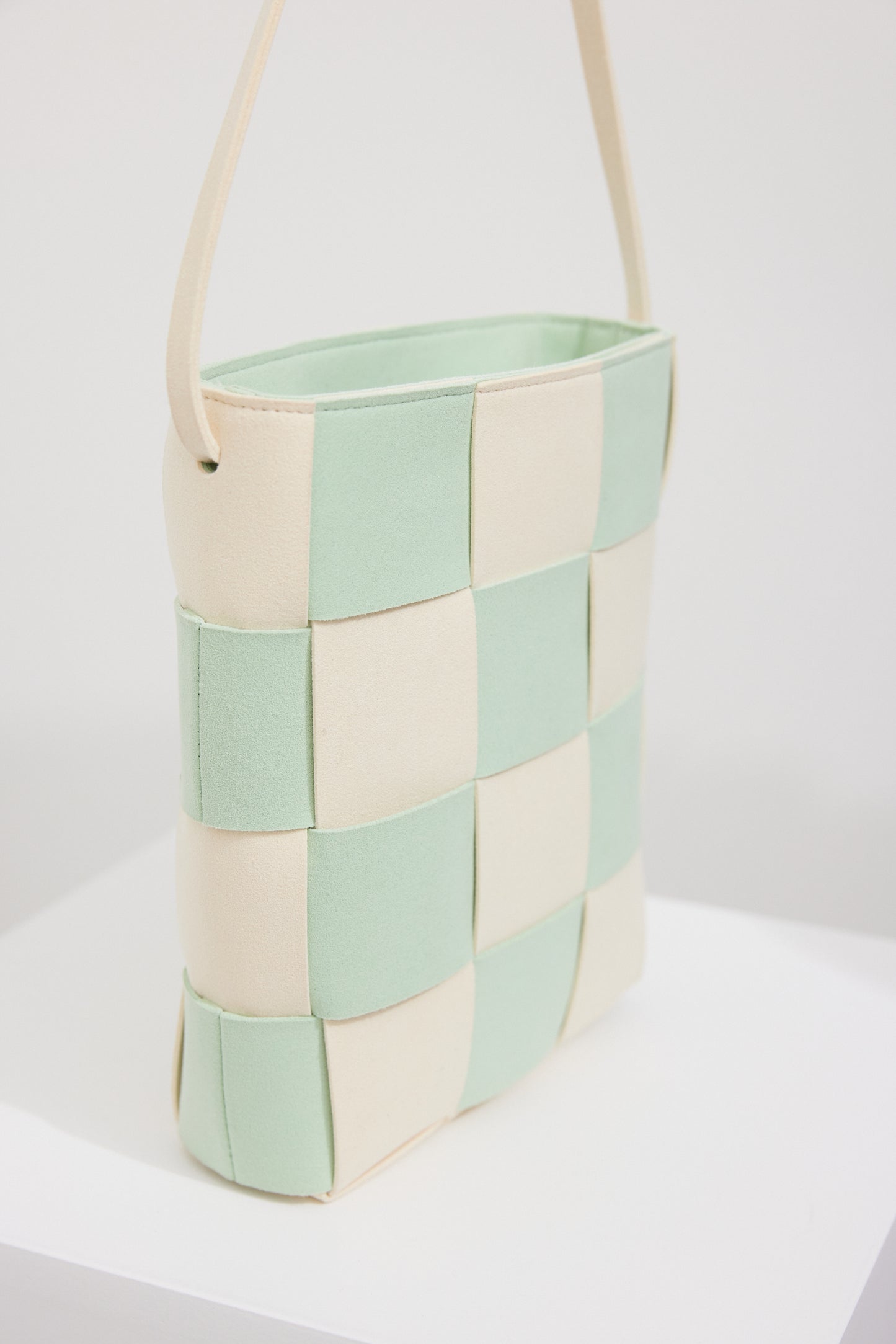 Checkered Weave Leather Bag, Pastel Green