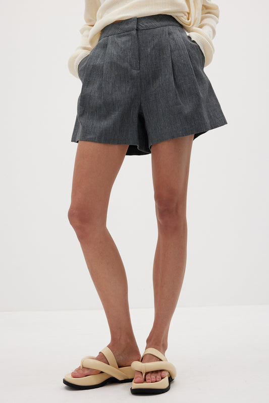 Fine Linen Suit Shorts, Asphalt