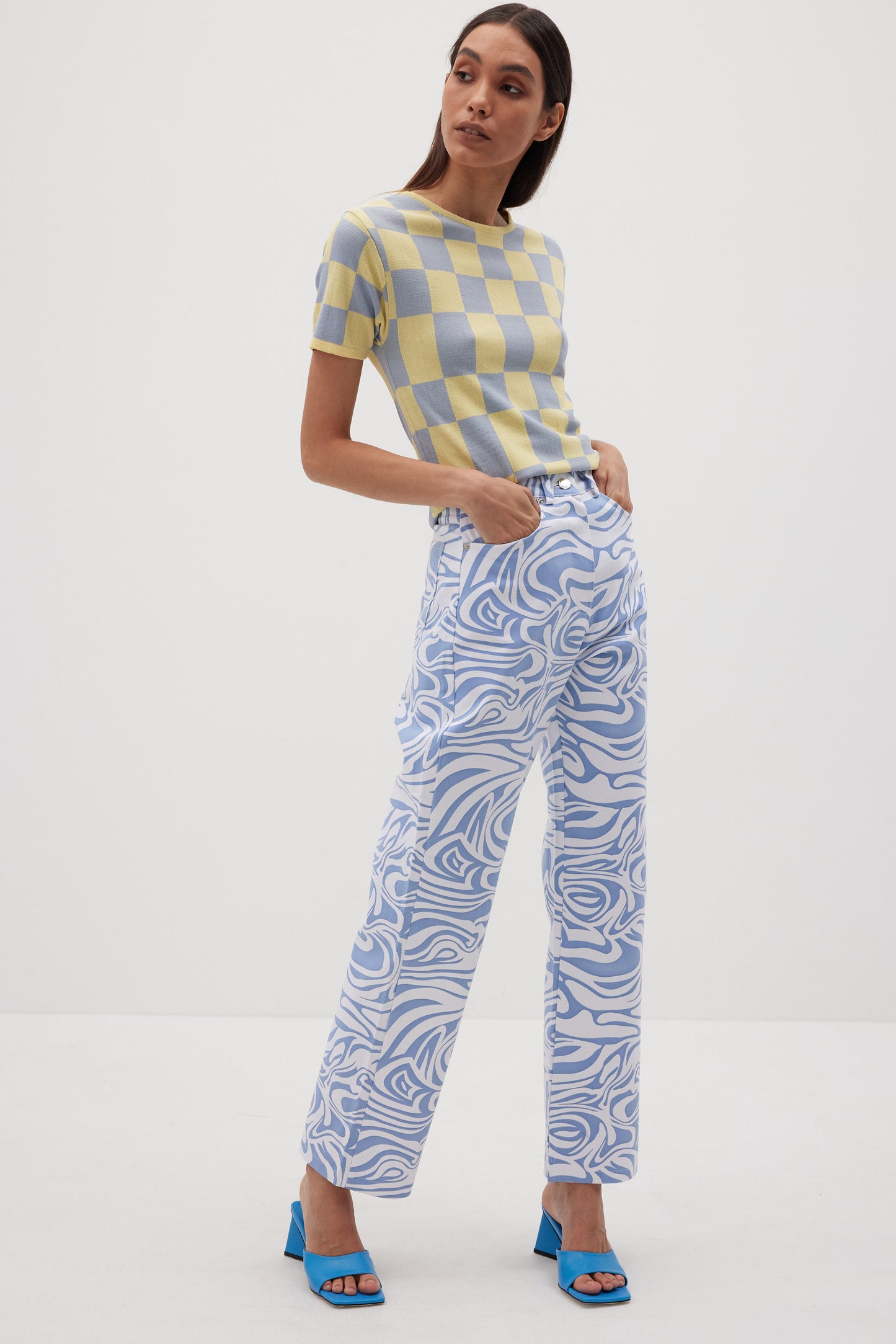 Ocean Wave Print Pants, Cornflower