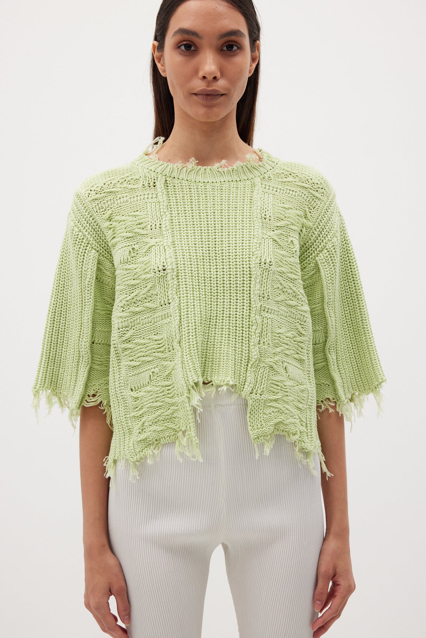 Frayed Cotton Knit, Tea Green