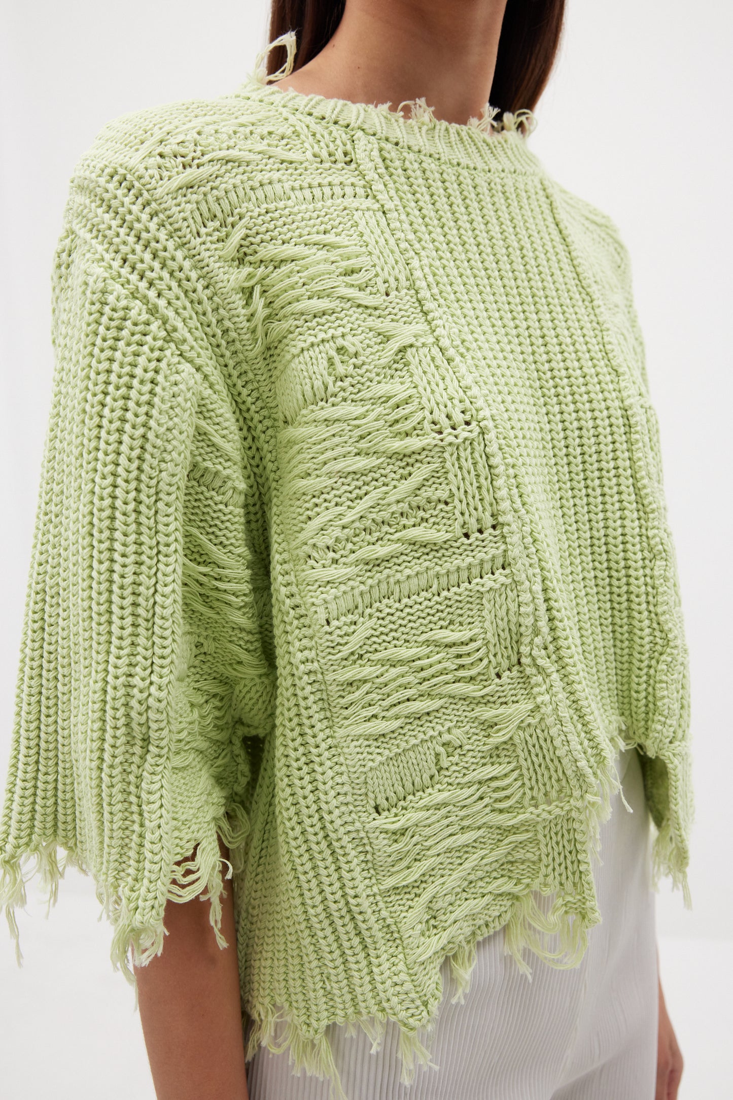 Frayed Cotton Knit, Tea Green