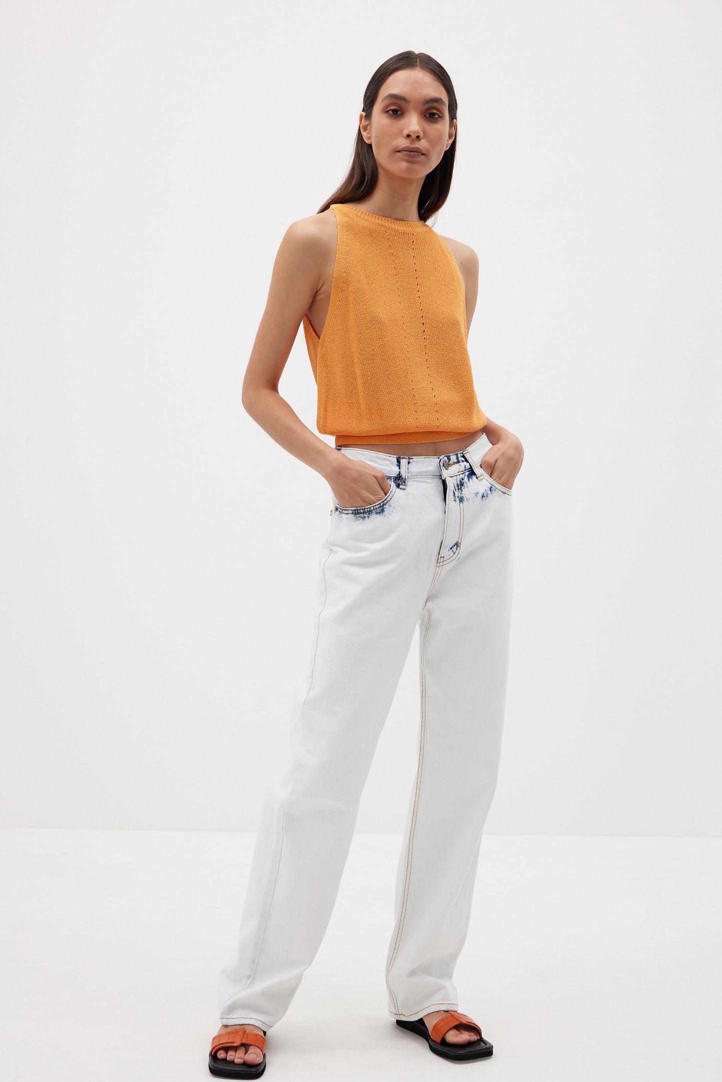Relaxed Sleeveless Knit Top, Tangerine