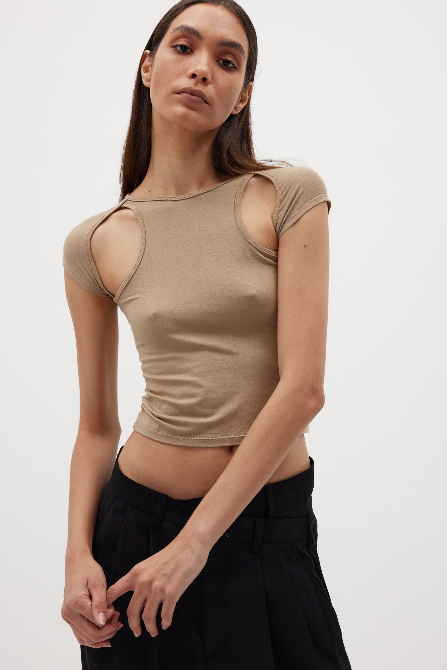 Statement Cut-outs Jersey Tee, Peanut