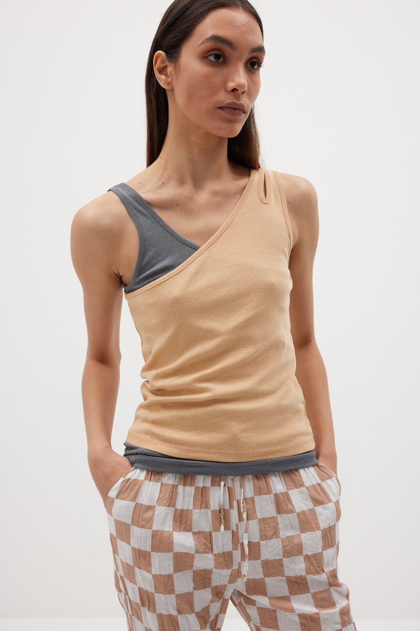 Double Layer Combo Tank, Apricot & Pewter