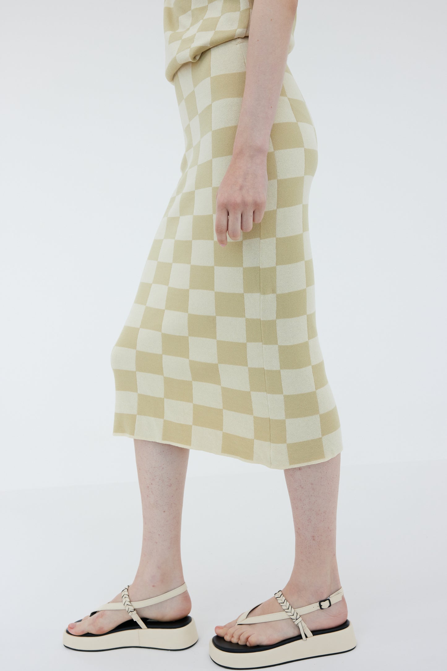 Checkered Knit Skirt, Buttermilk