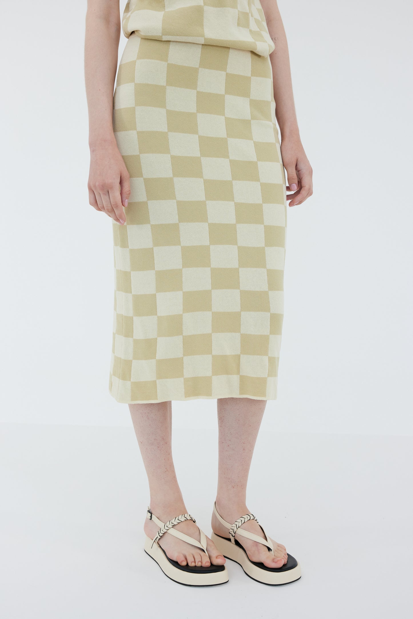 Checkered Knit Skirt, Buttermilk