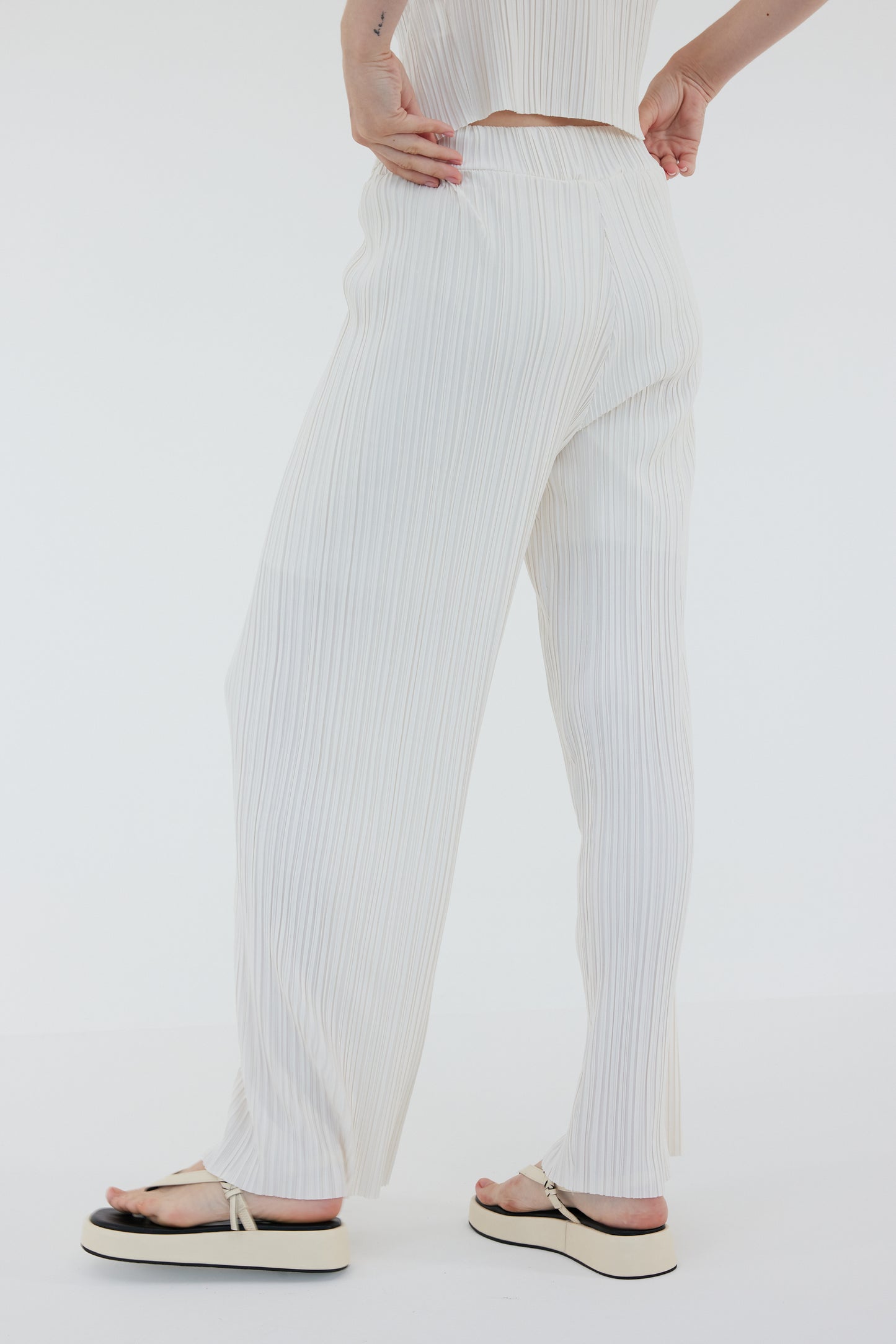 Wide Band Pleated Pants, Ceramic White