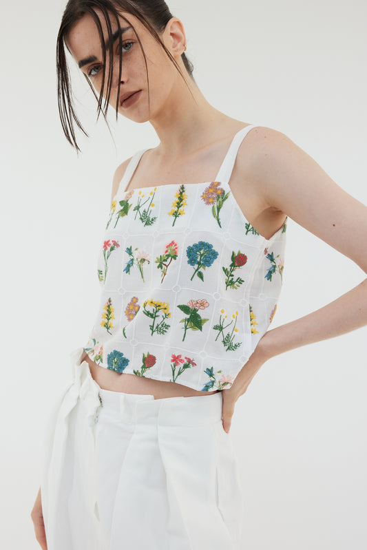 Openwork Embroidered Floral Top, White