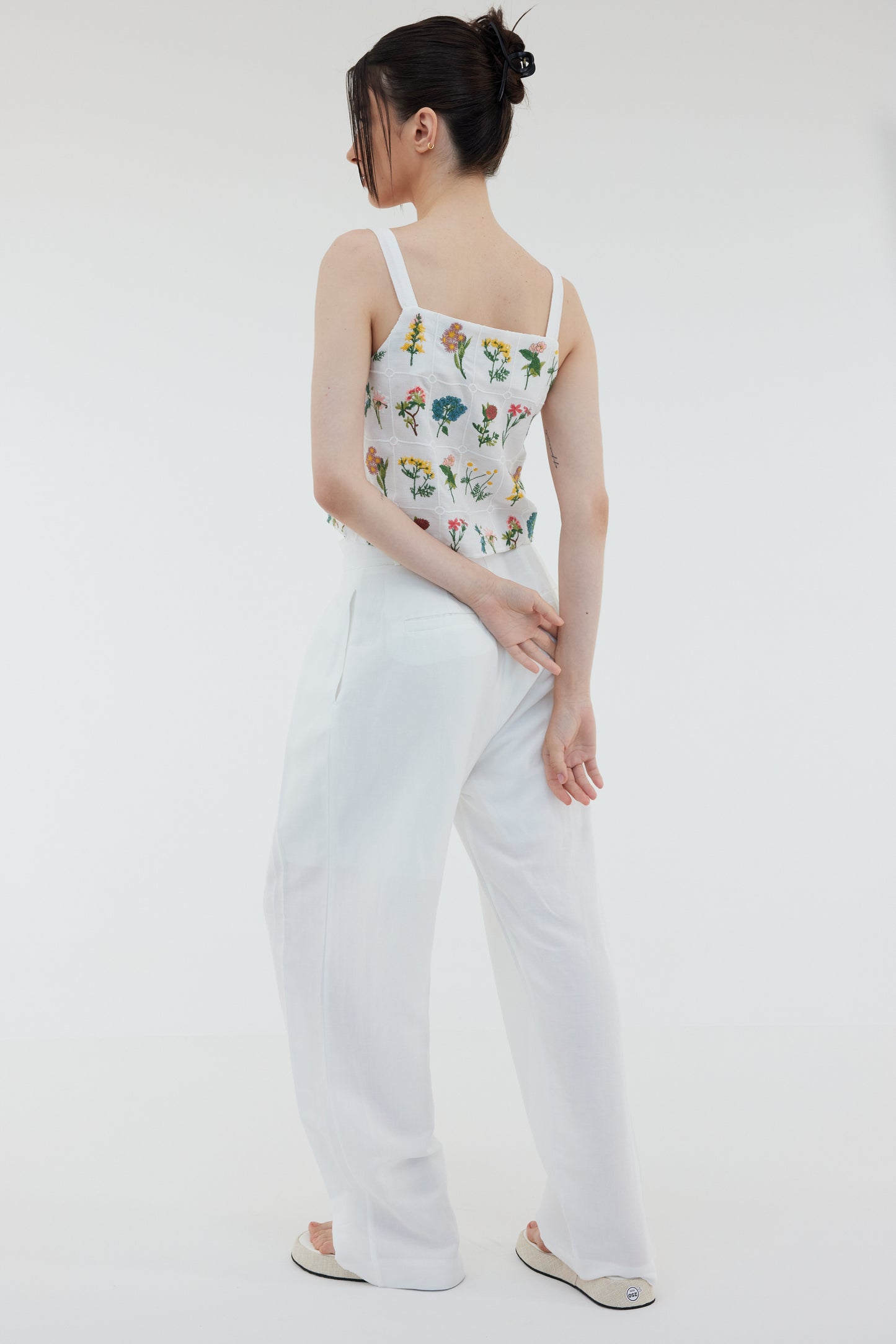 Openwork Embroidered Floral Top, White