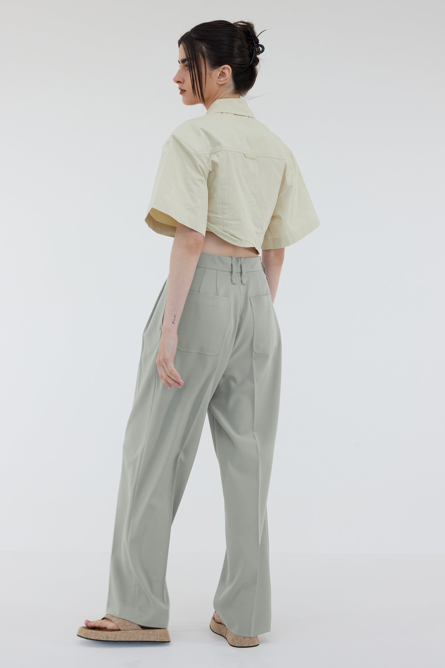 Asymmetric Cropped Cotton Shirt, Oyster – SourceUnknown