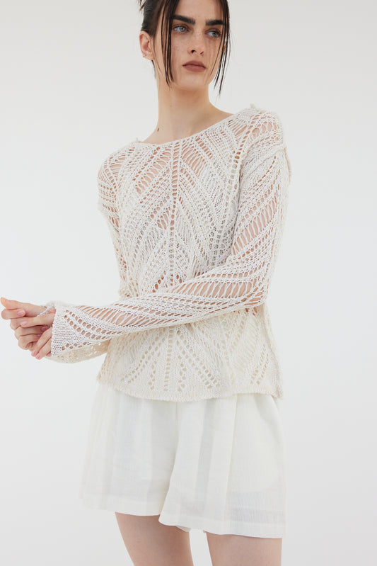 See Through Crochet Top, Ivory