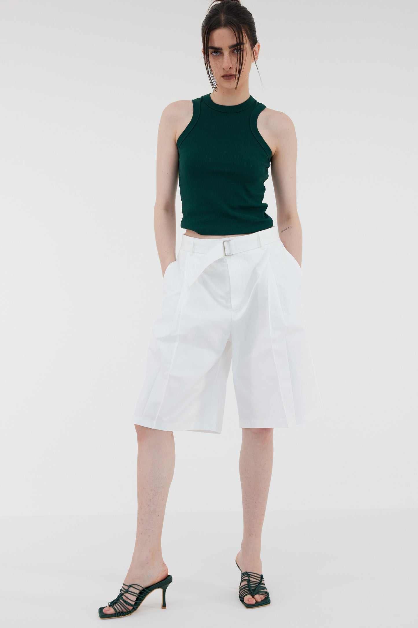 Belted Cotton Suit Shorts, Pure White