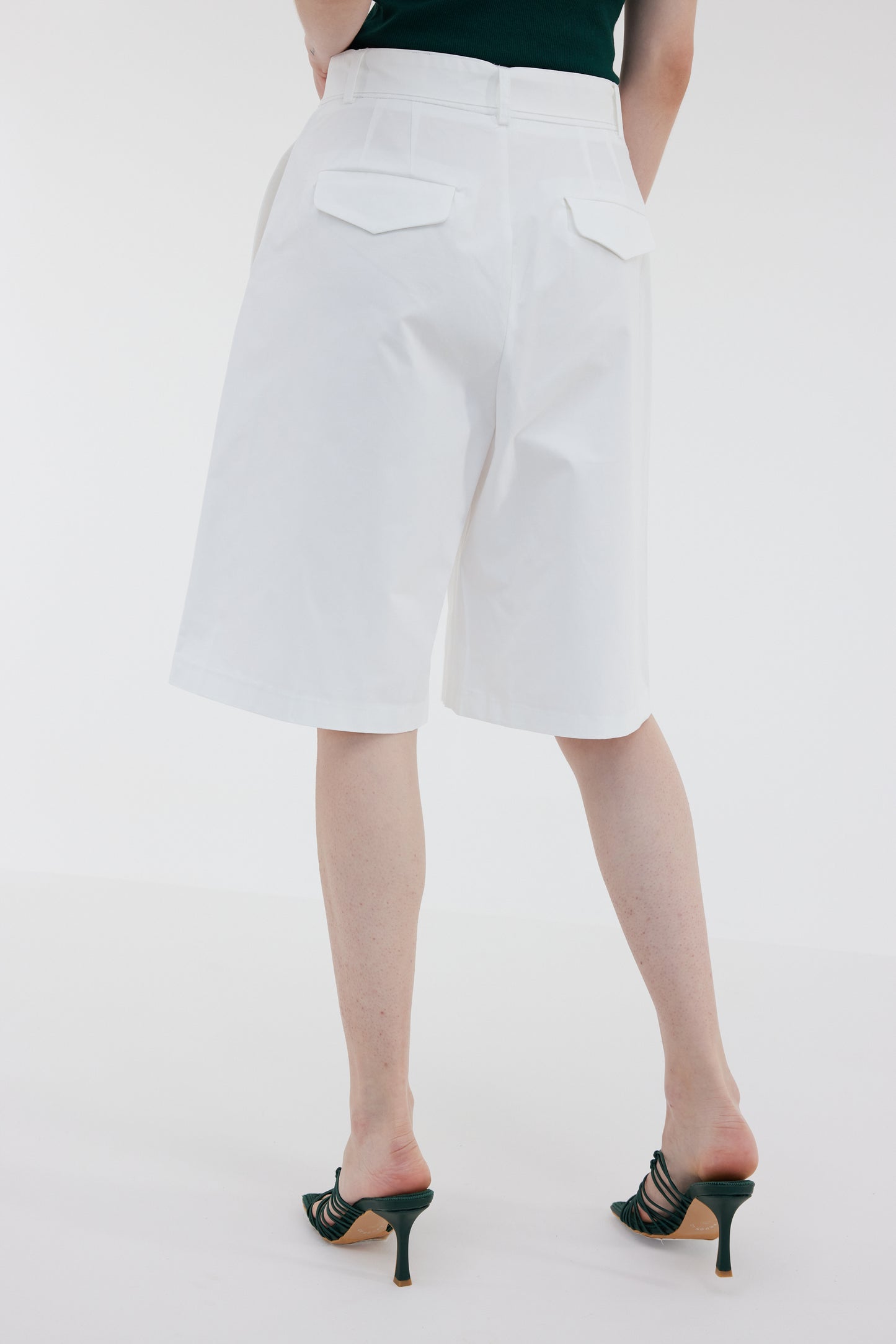 Belted Cotton Suit Shorts, Pure White