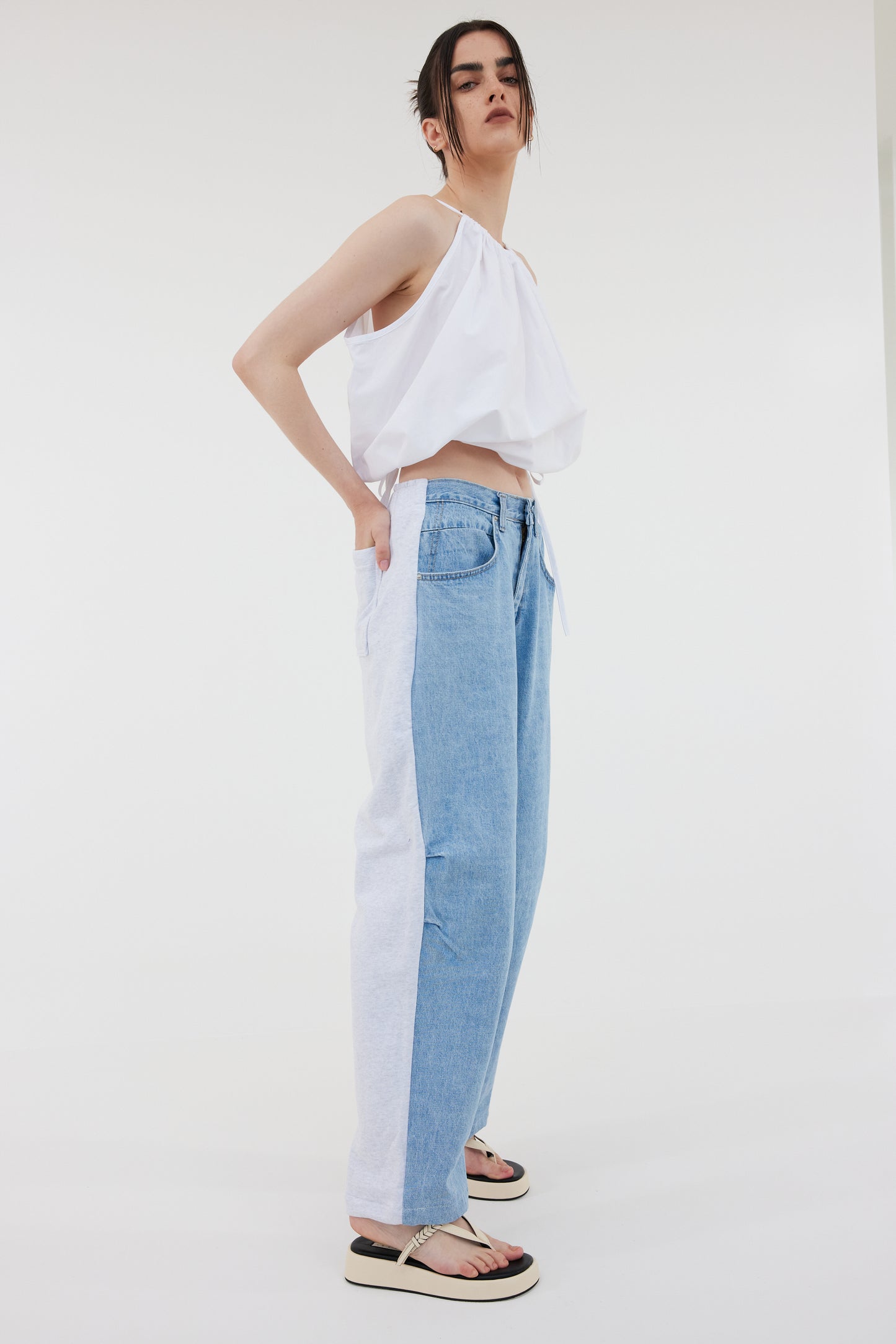 Front Jeans Sweatpants, White Melange