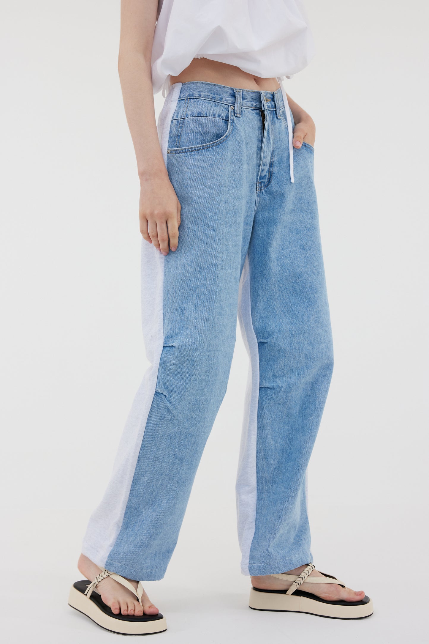 Front Jeans Sweatpants, White Melange