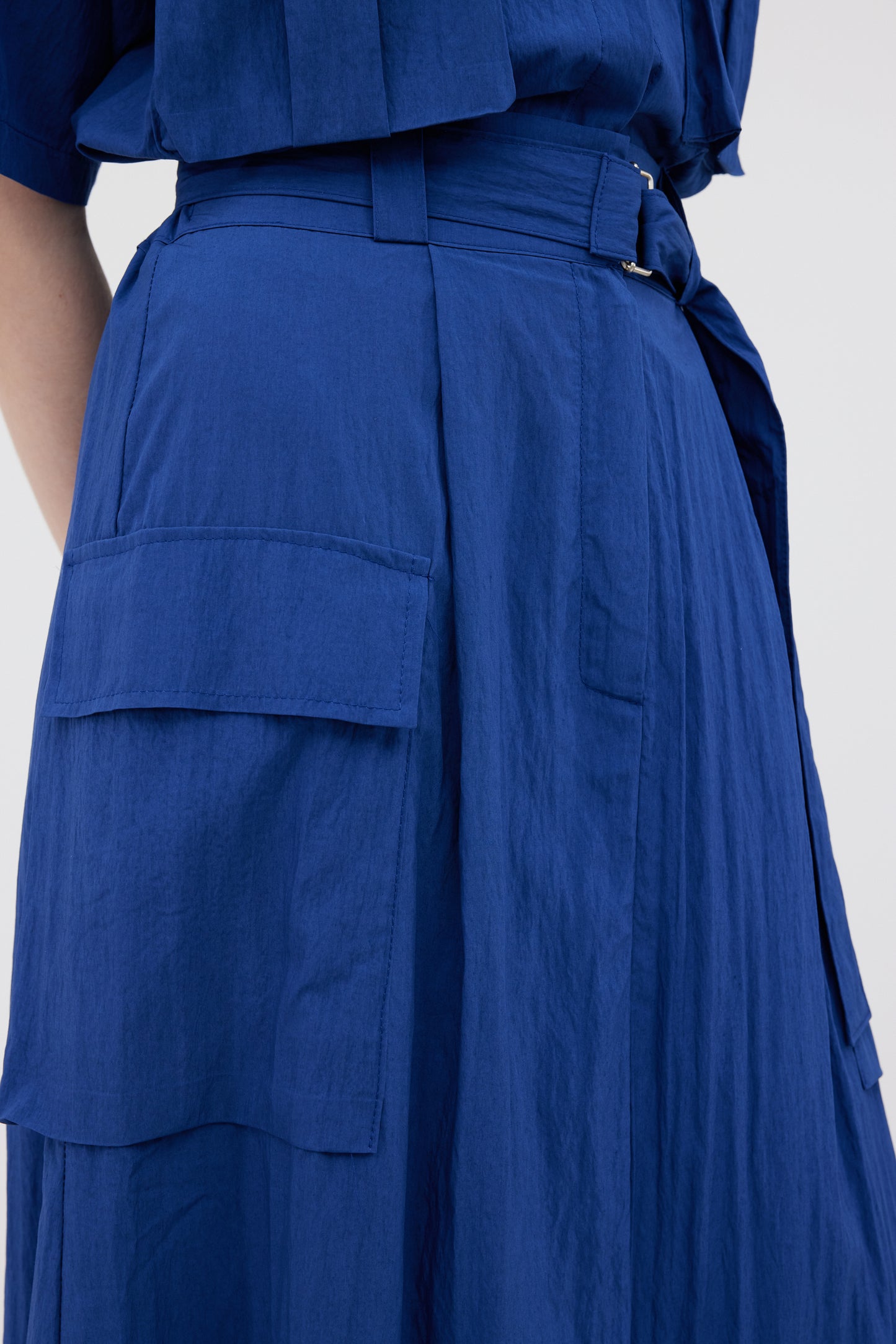 Patch Pocket Belted Skirt, Azure