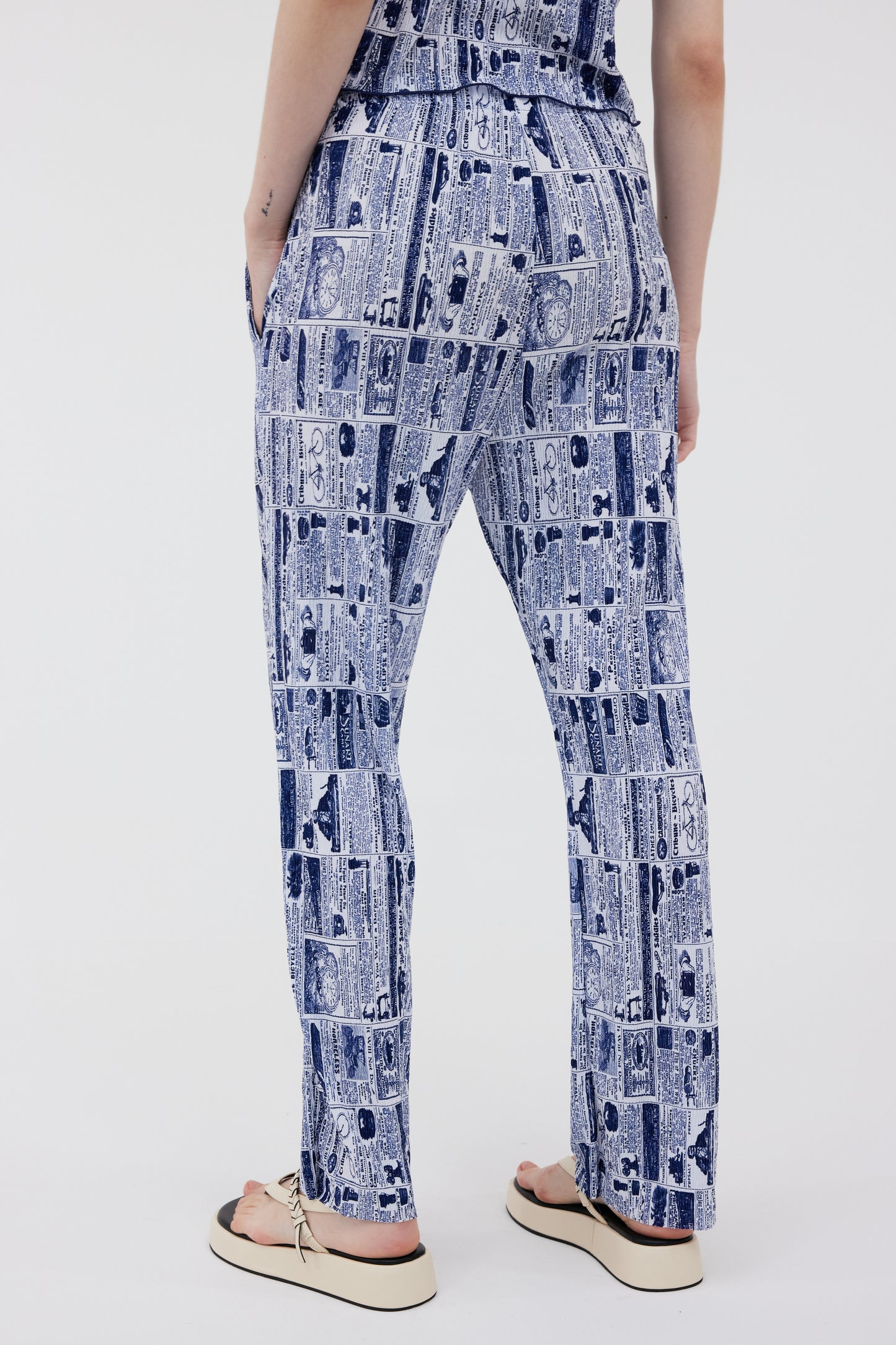 Retro Print Shirred Pants, Cobalt