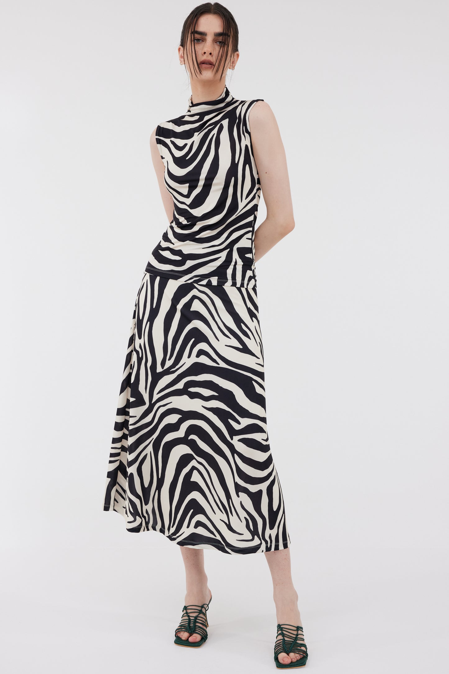 Lark Jersey Midi Skirt, Zebra