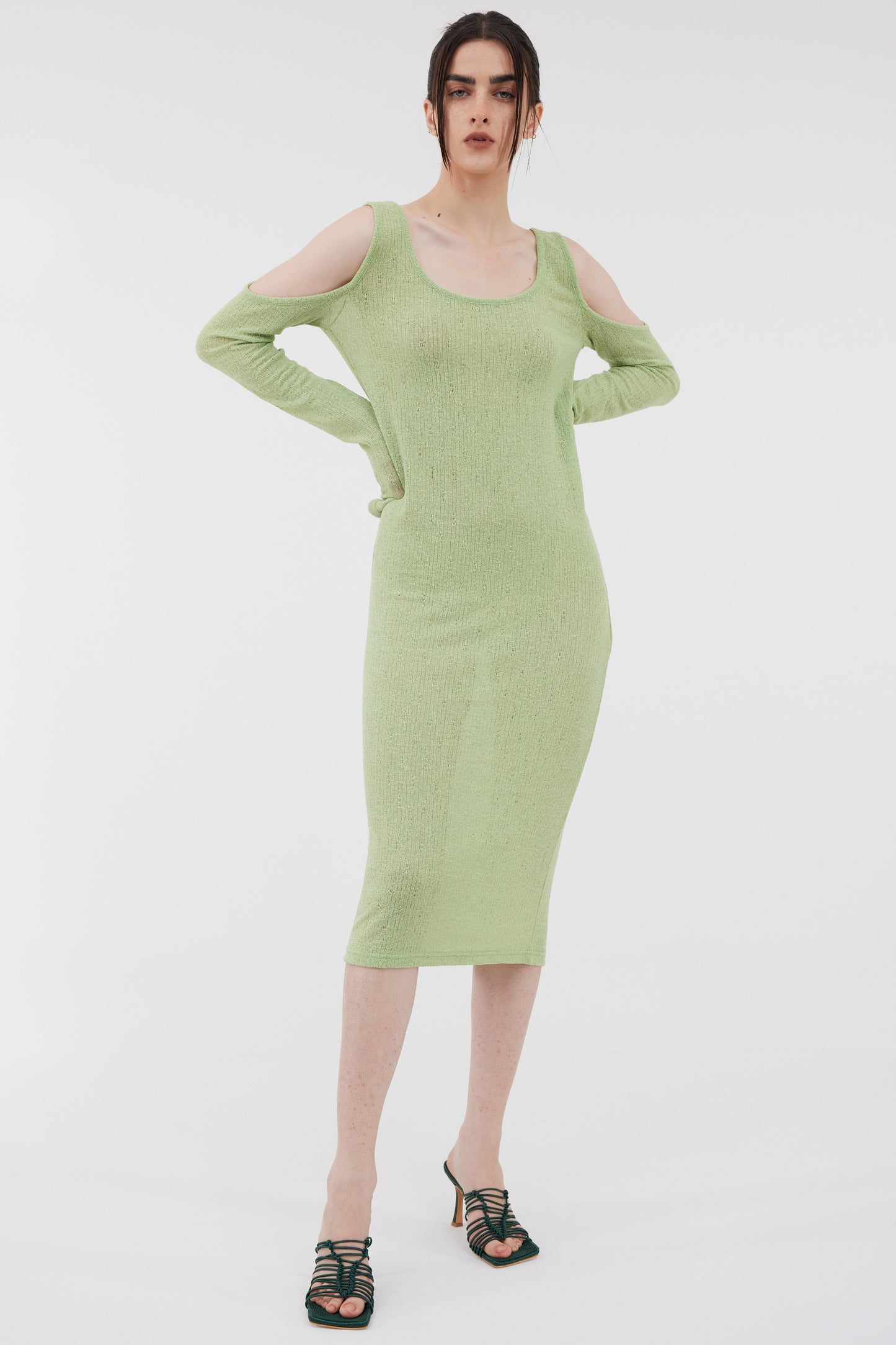 Cutout Sleeve Knit Dress, Green Apple