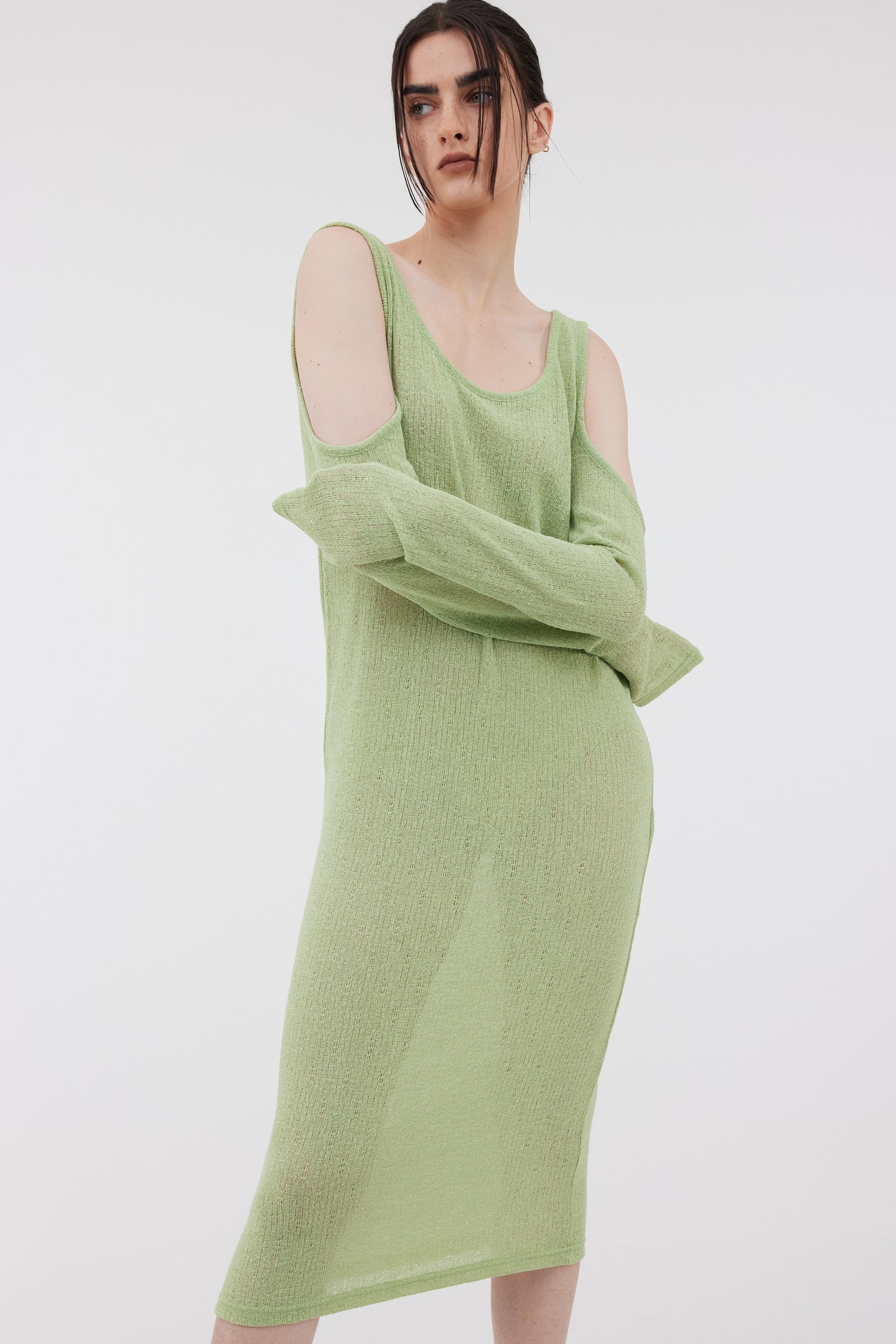 Cutout Sleeve Knit Dress, Green Apple
