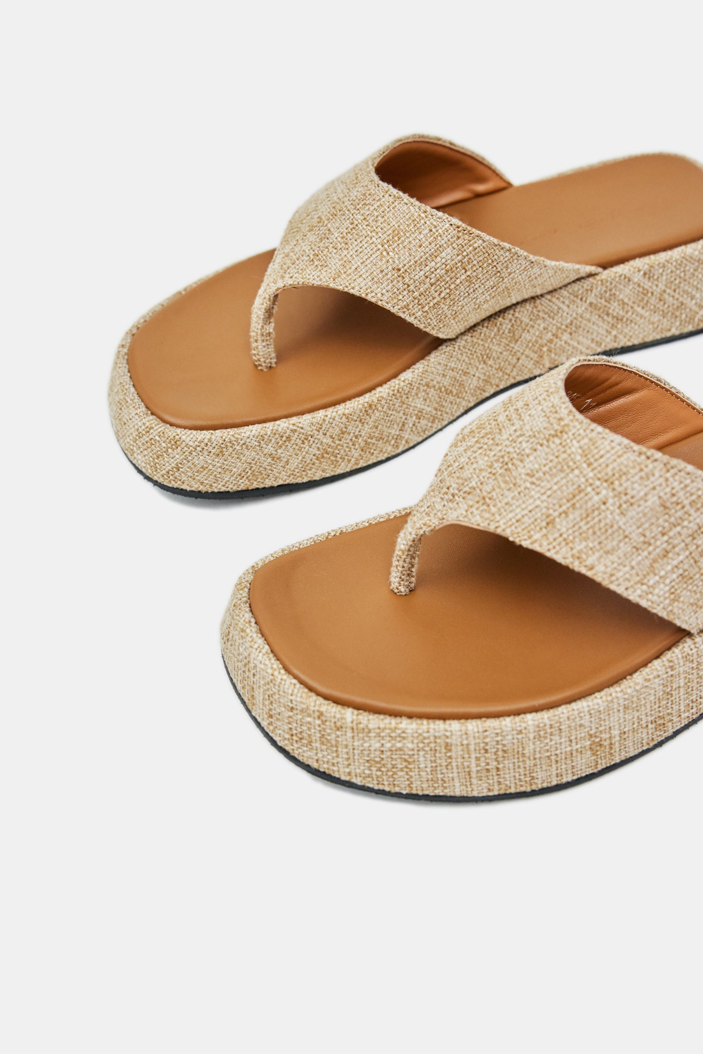 Linen Platform Sandals, Granola
