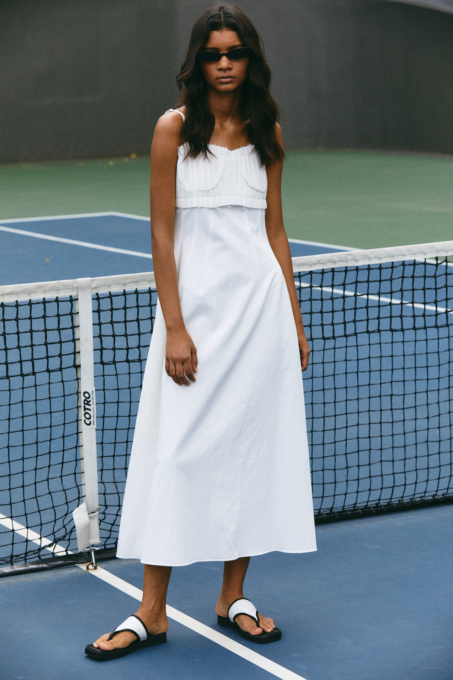 Bustier Pleated Dress, True White