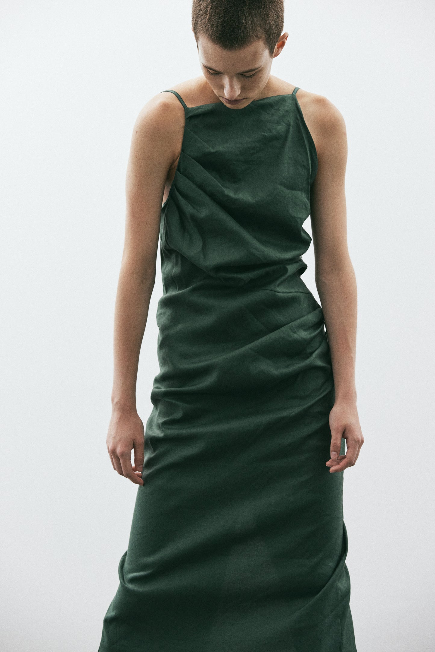 Low Open Back Draped Dress, Aspen Green