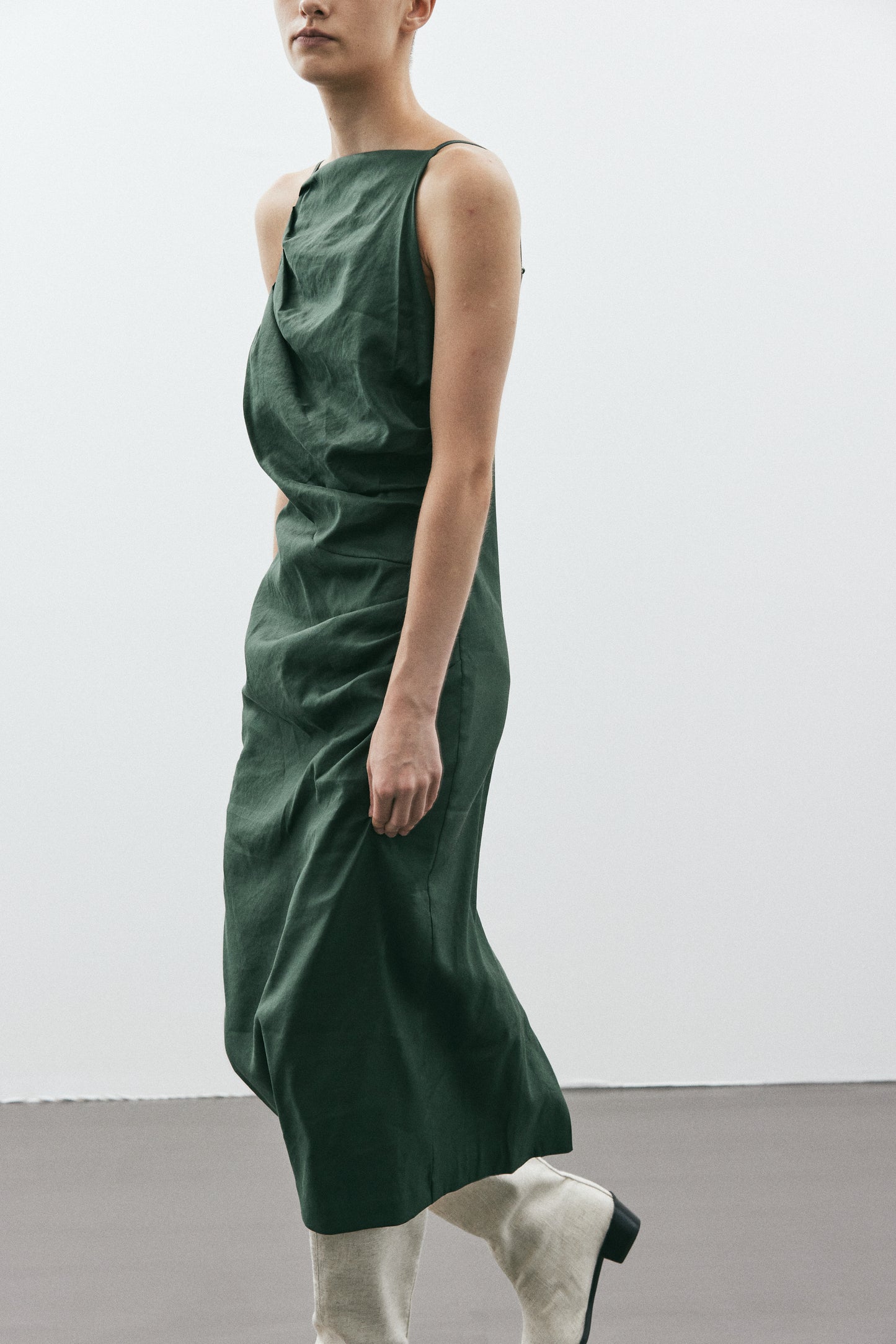 Low Open Back Draped Dress, Aspen Green