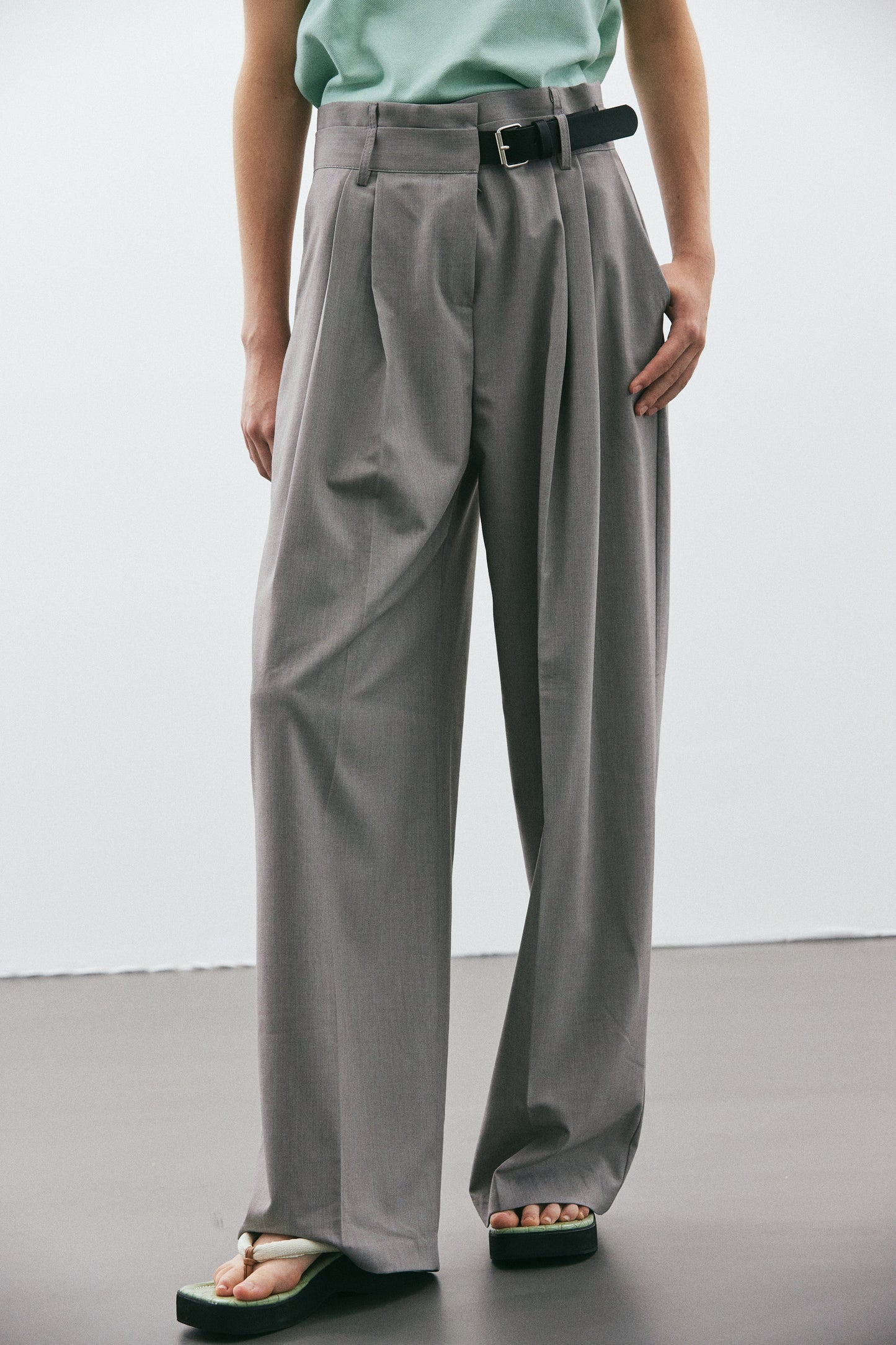 Half Belted Trousers, Pewter