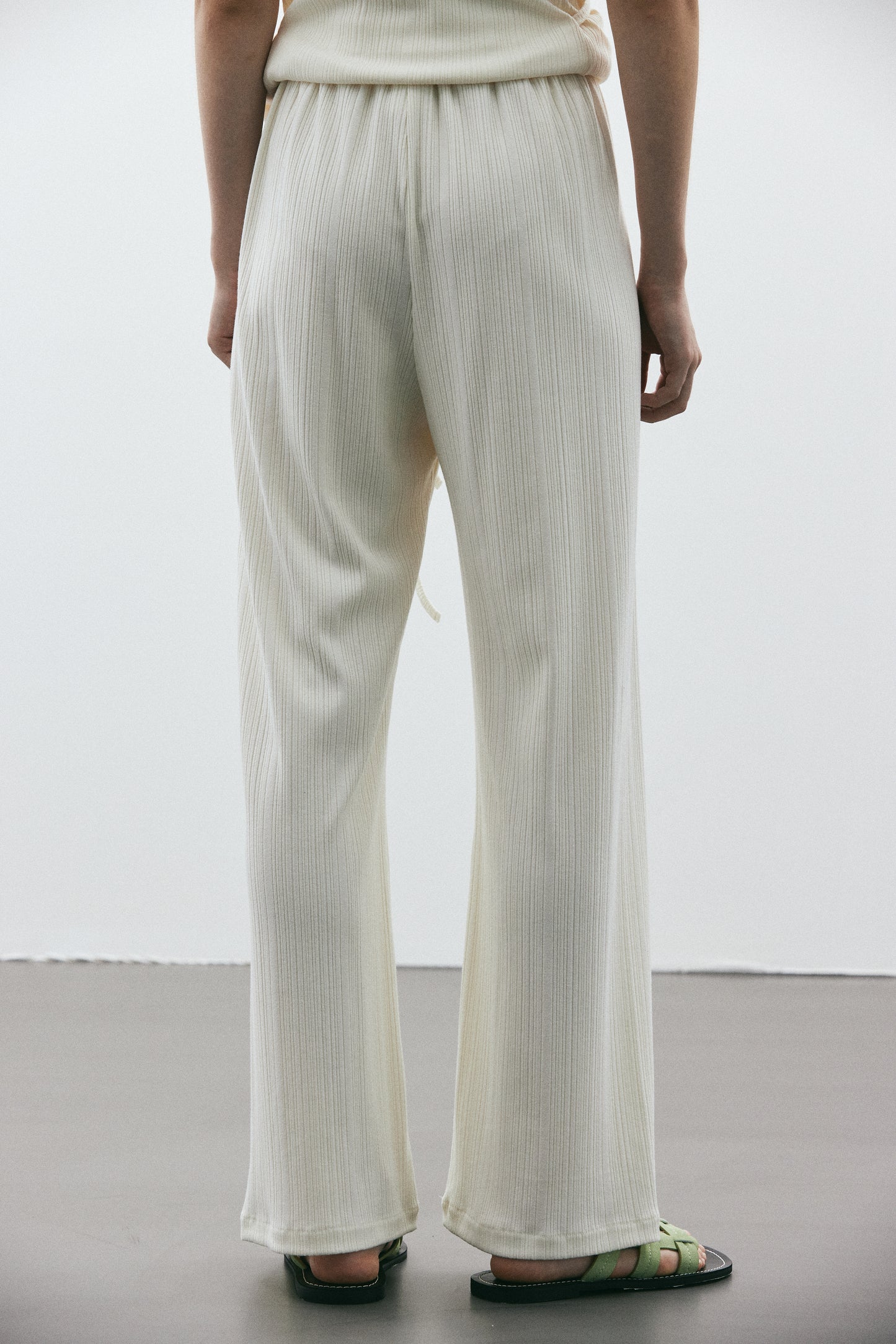 Ribbed Drawstring Pants, Cream