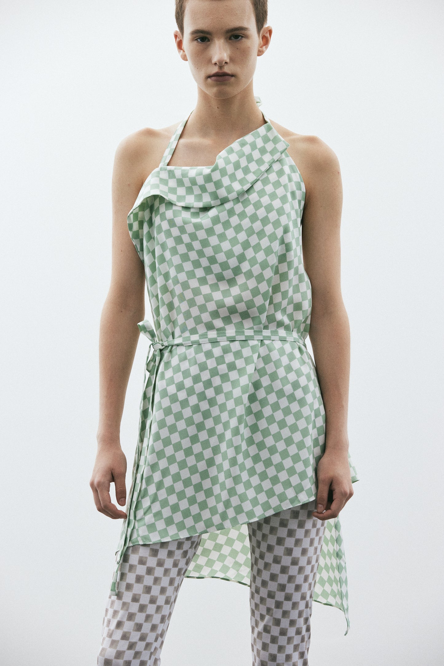 Backless Checked Apron Top, Opaline