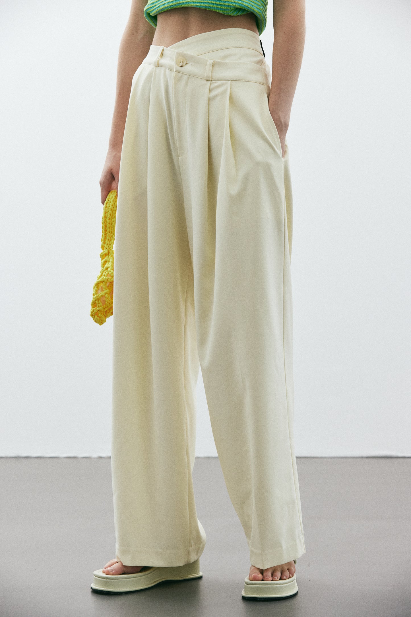 Elastic Criss Cross Suit Trousers, Pale Yellow