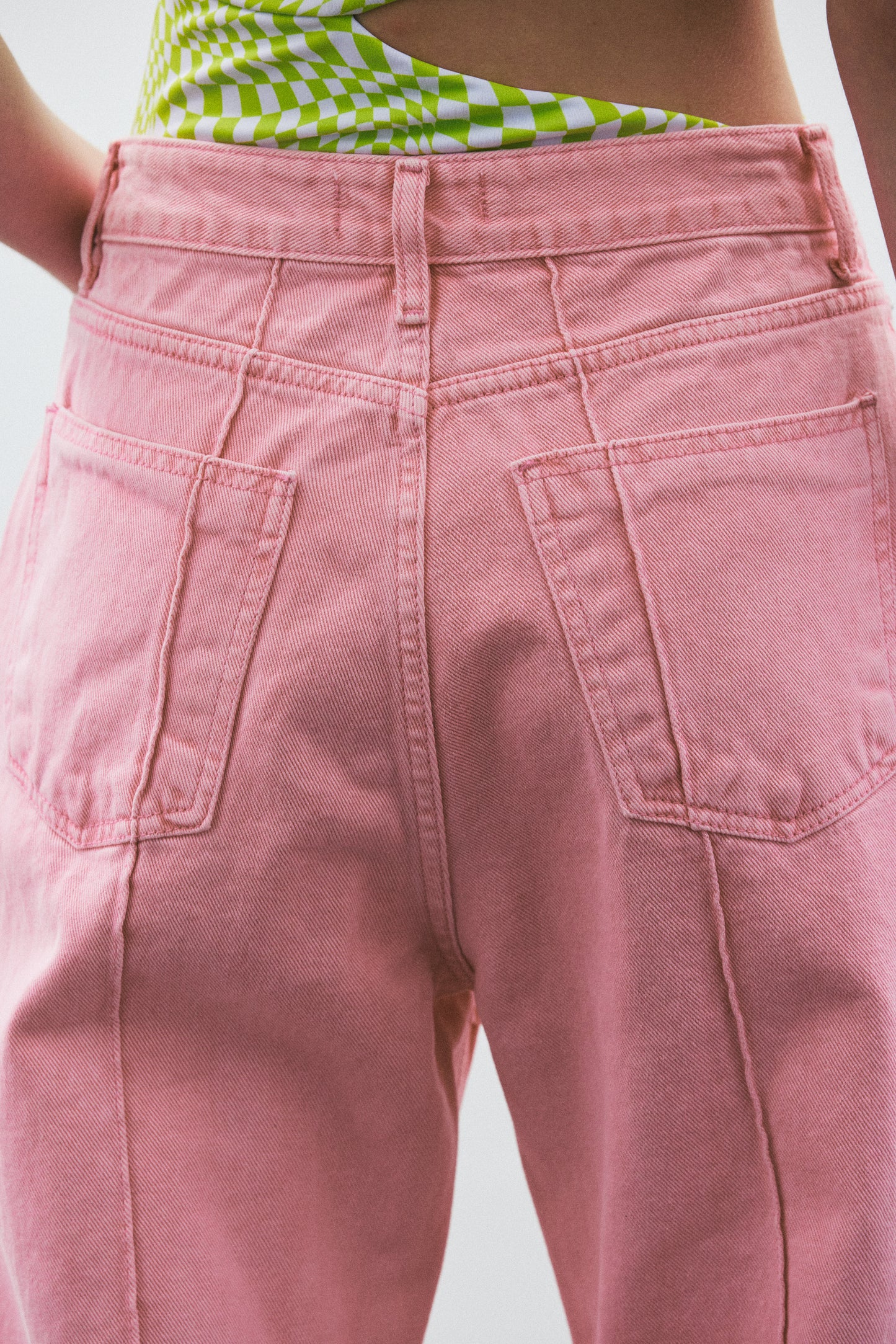 Stitch Paneled Line Jeans, Bubblegum