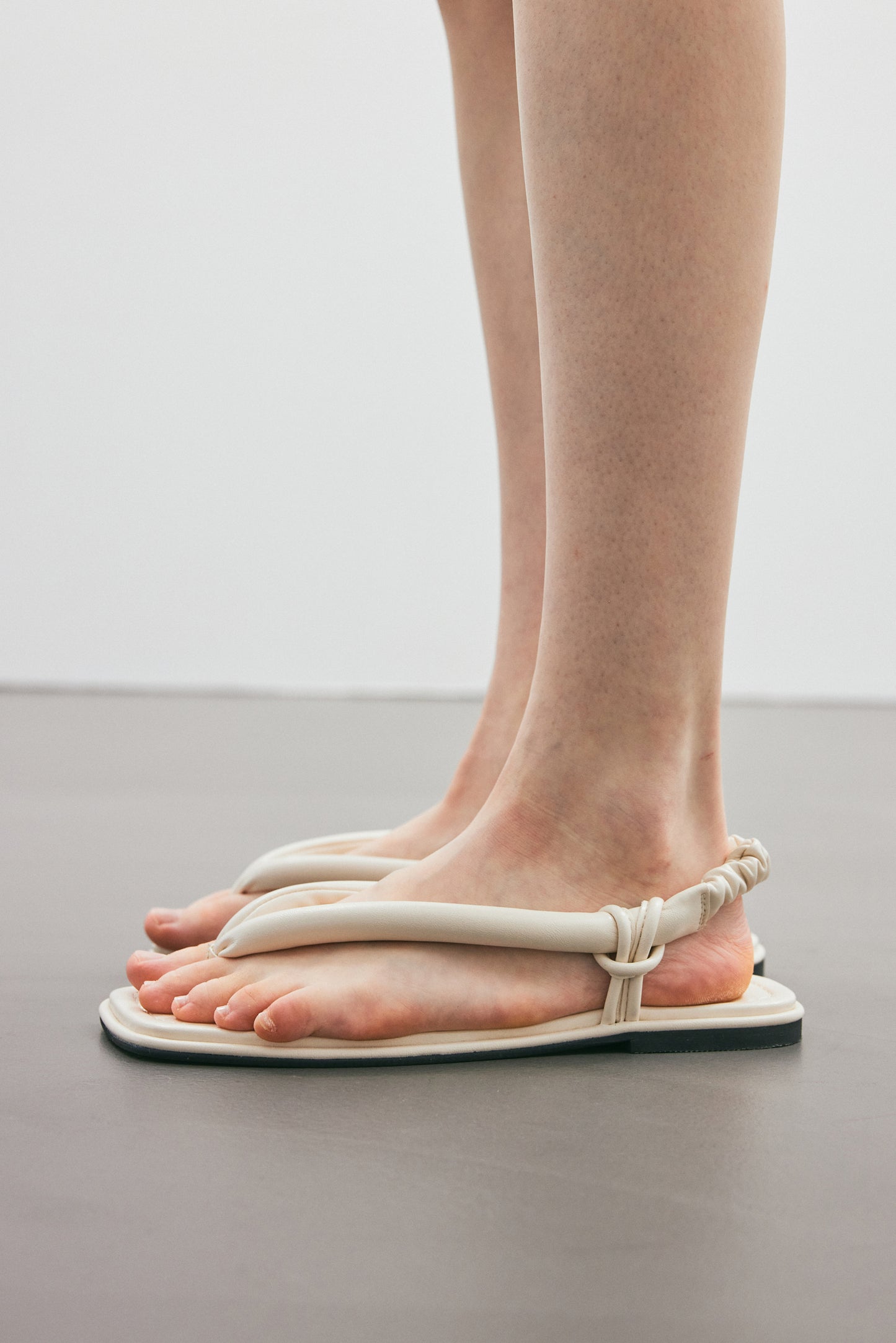 Back Elastic Thong Sandals, Cream