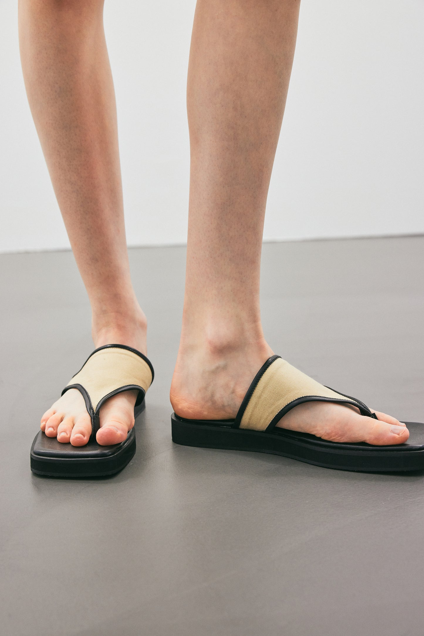 Fabric Platform Sandals, Beige