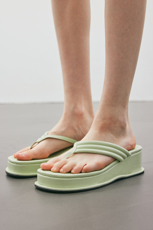 Flat Quilted Sandals, Green Tea