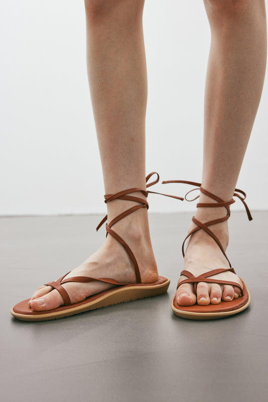 Tied Strappy Sandals, Terra Cotta
