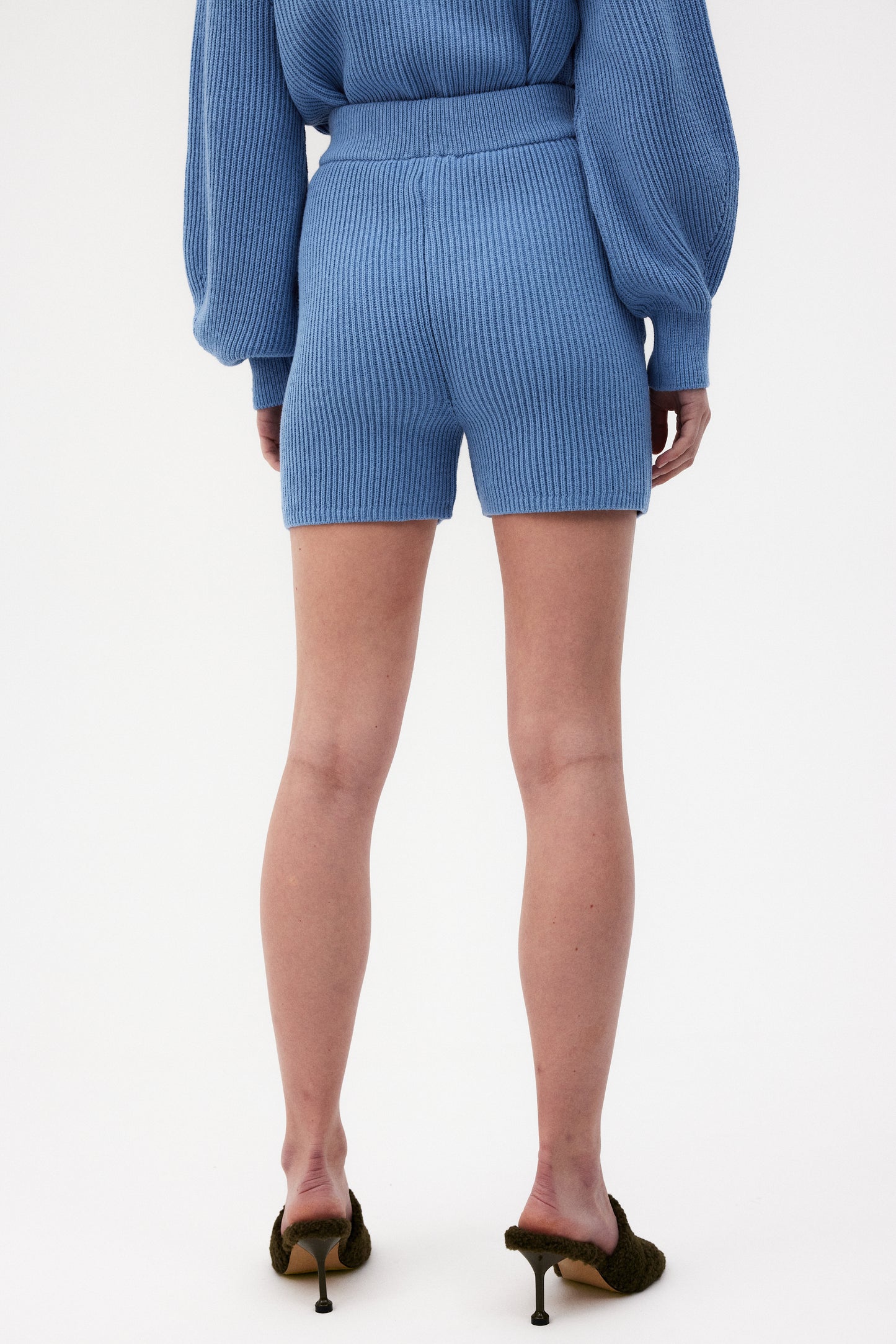 Extra Fine Wool Cardigan & Shorts Set, Aqua