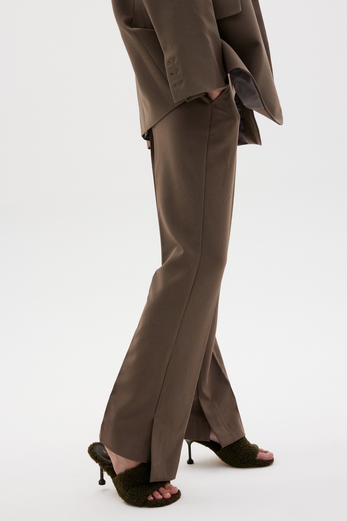 Down Slit Suit Trousers, Cocoa
