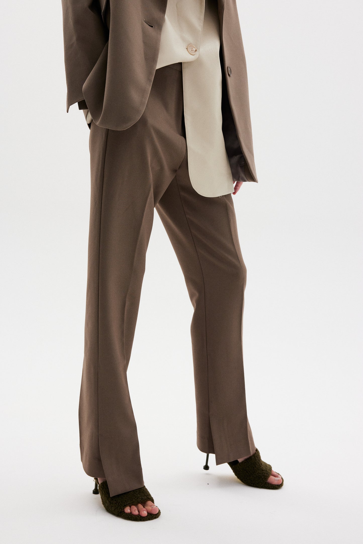 Down Slit Suit Trousers, Cocoa