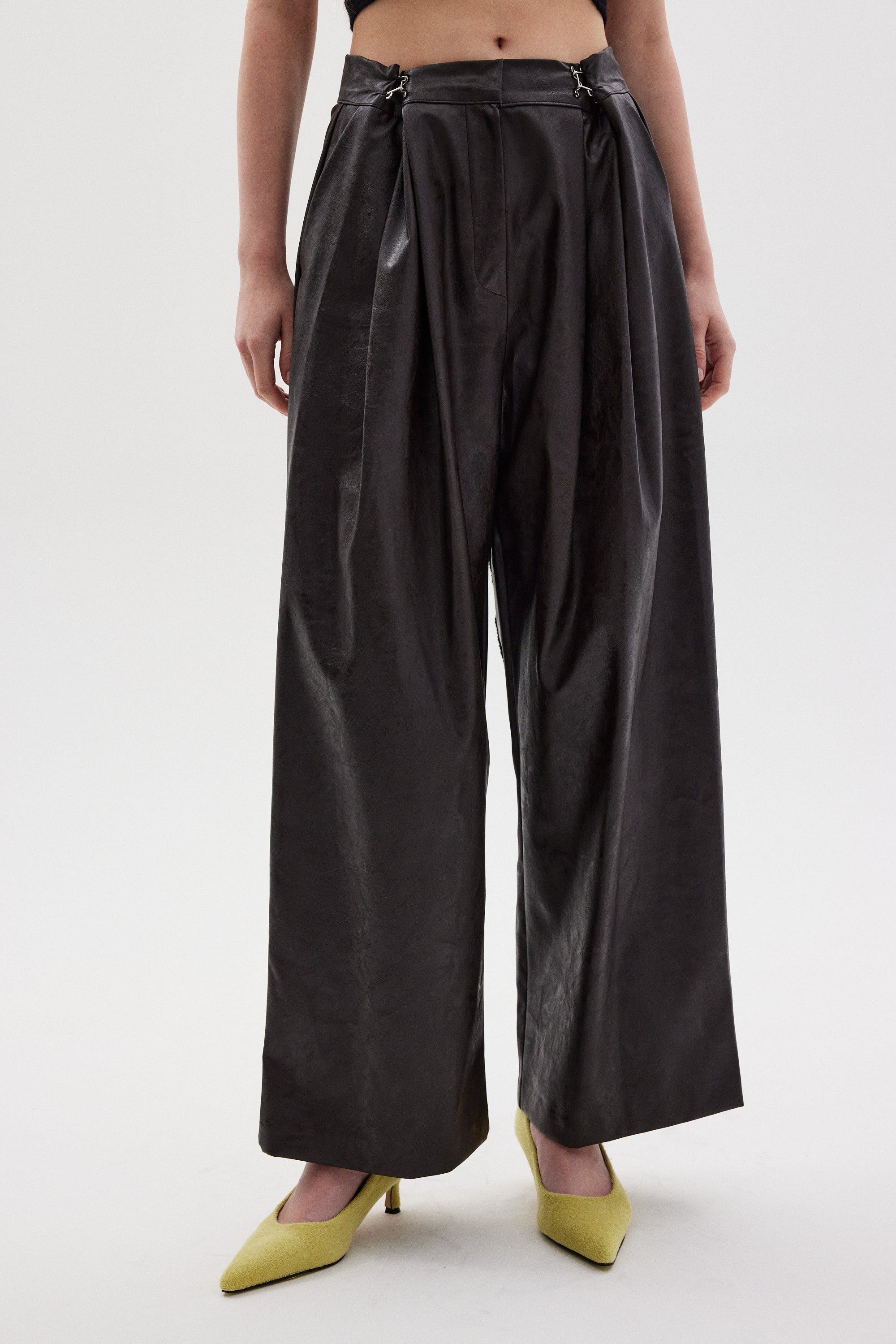 Wide Leg Vegan Leather Pants, Dark Brown – SourceUnknown