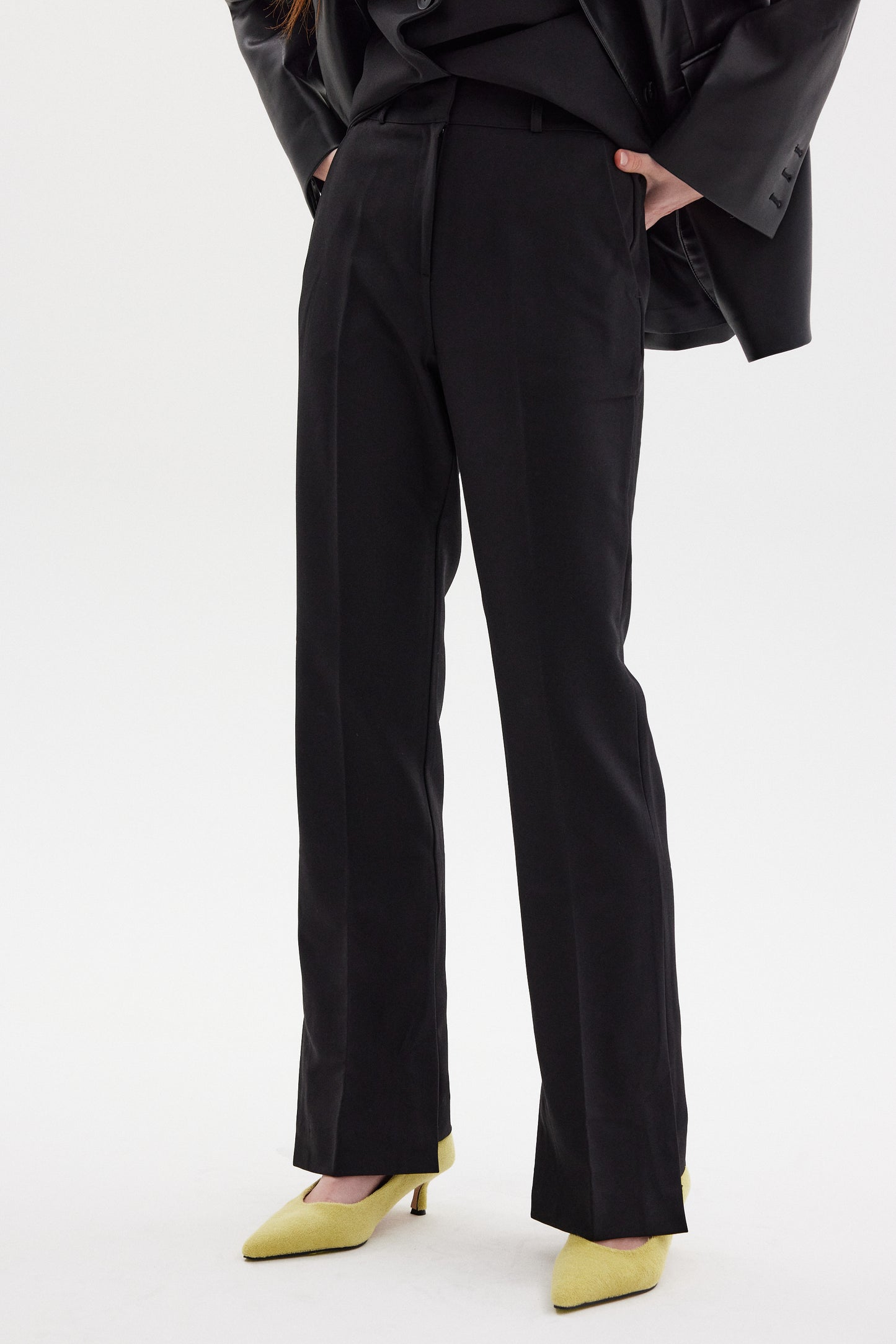 Down Slit Suit Trousers, Black